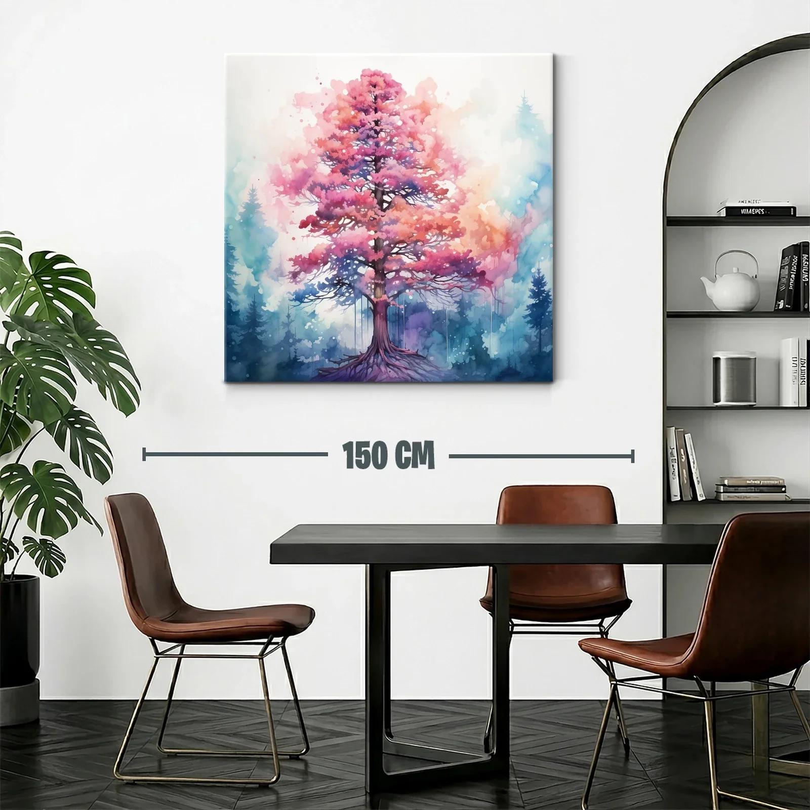 Árbol vibrante en tonos rosas y azules en paisaje onírico — miniatura 2