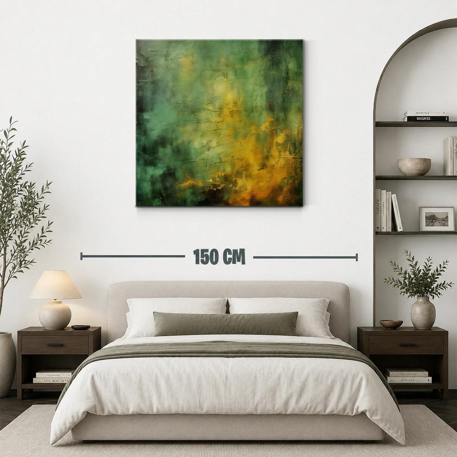 Cuadro abstracto con texturas en tonos verdes y dorados — miniatura 3