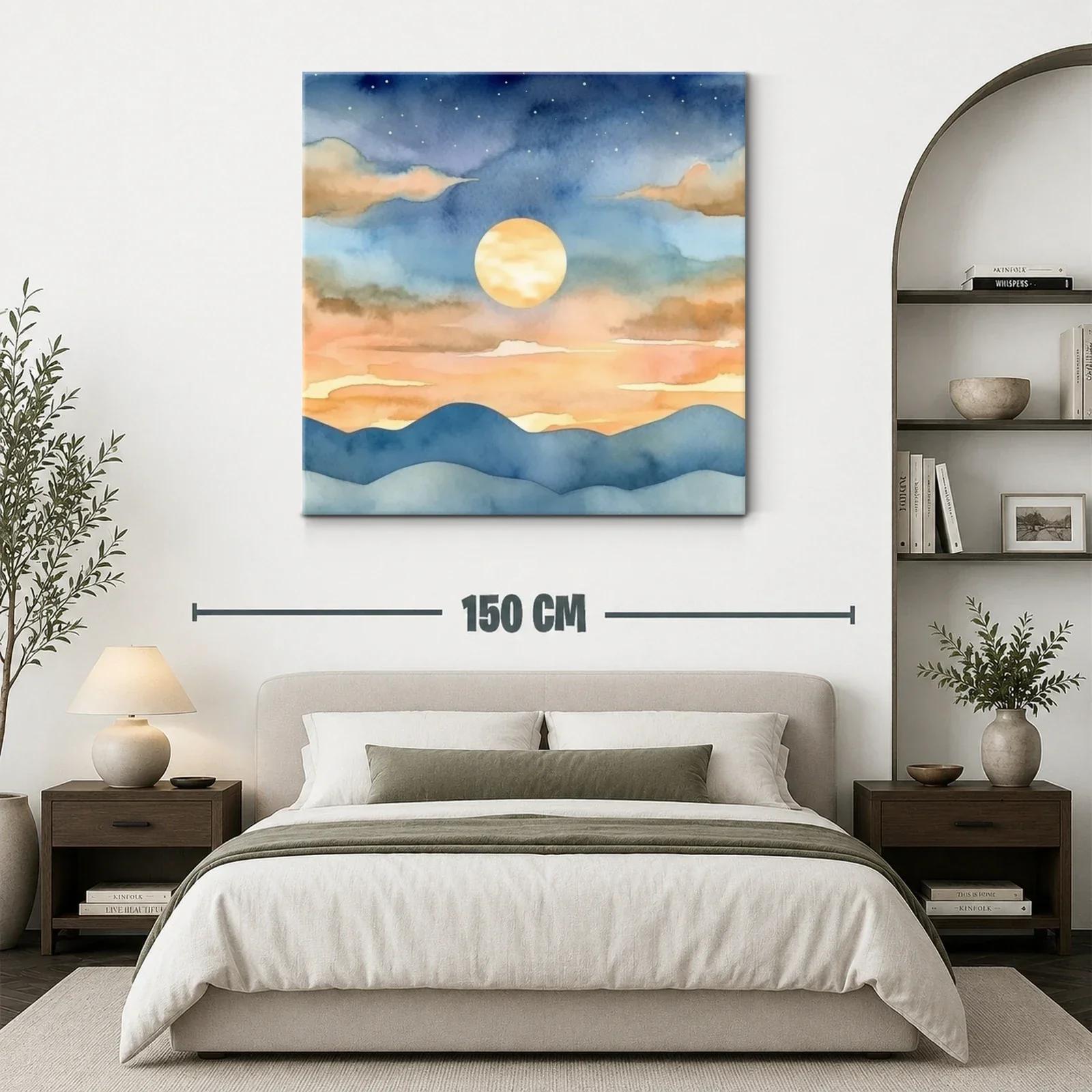 Paisaje nocturno con luna llena y montañas suaves — miniatura 3