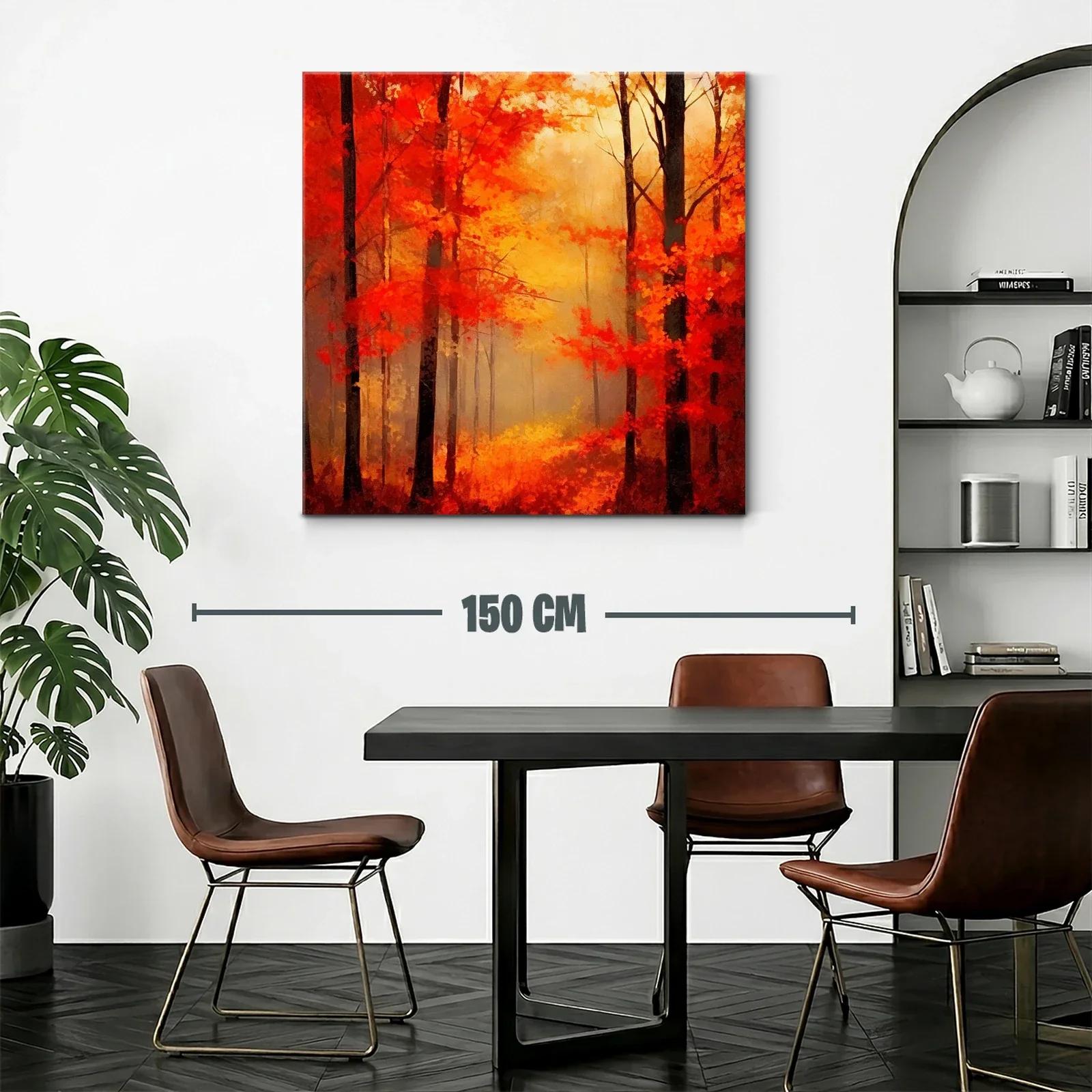 Bosque en otoño con intensos tonos cálidos y neblina suave — miniatura 2