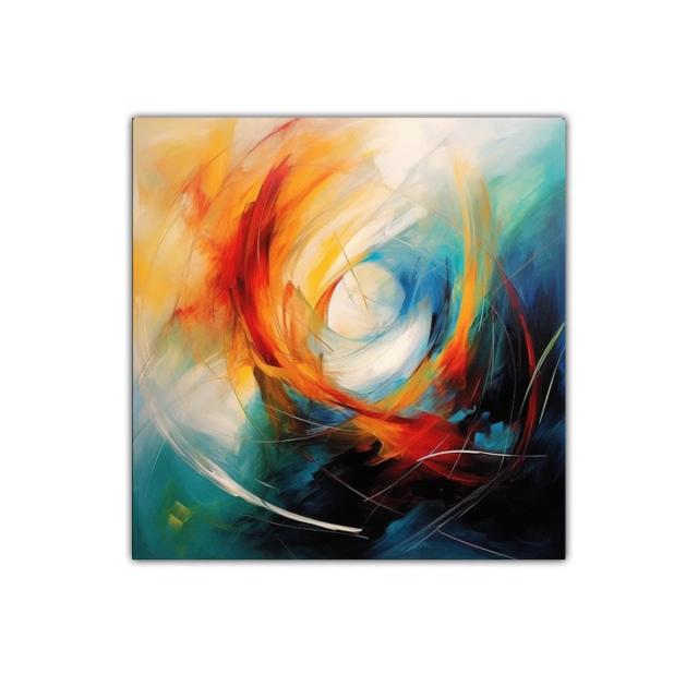 Cuadro abstracto con explosión de colores cálidos y fríos