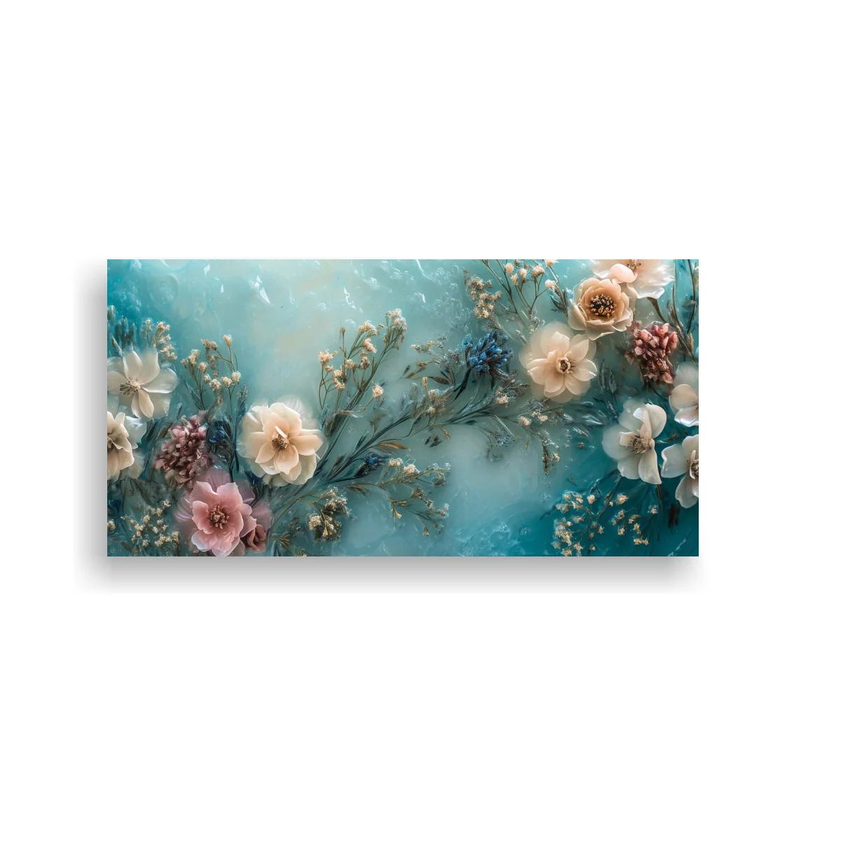 Cuadro flores blancas y rosadas con tallos finos