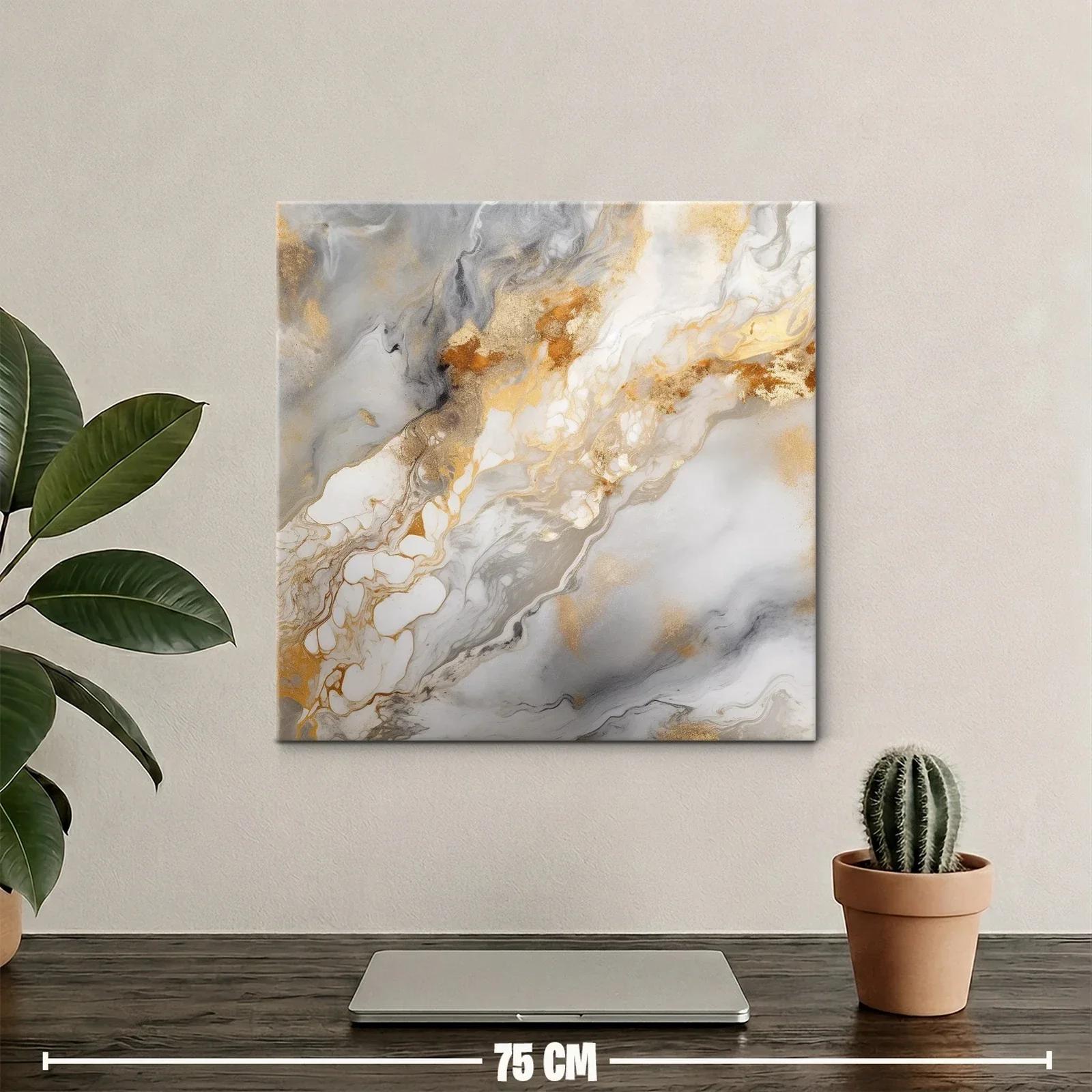 Cuadro abstracto con detalles dorados y tonos grises elegantes — miniatura 2