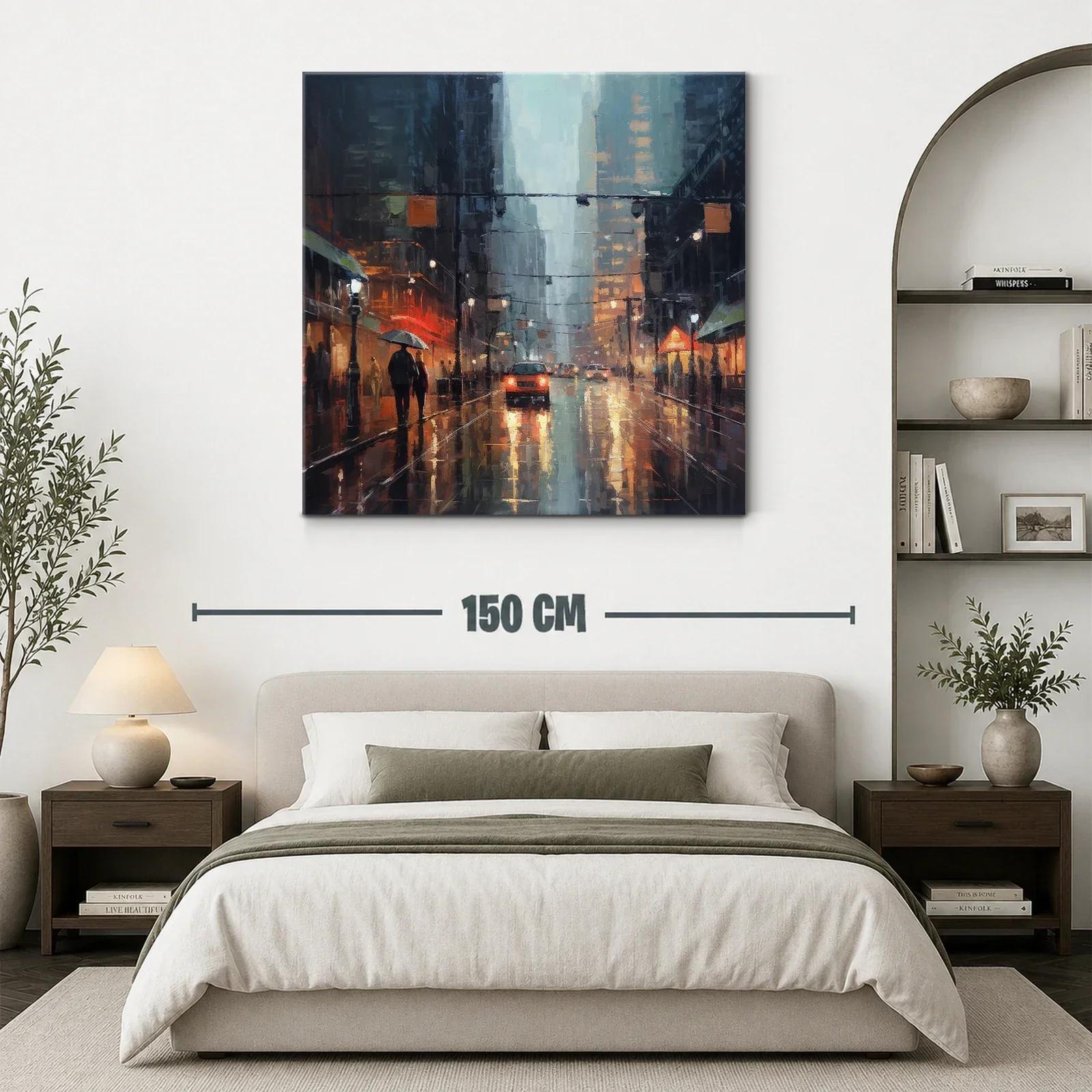 Paisaje urbano lluvioso con reflejos y luz cálida — miniatura 3