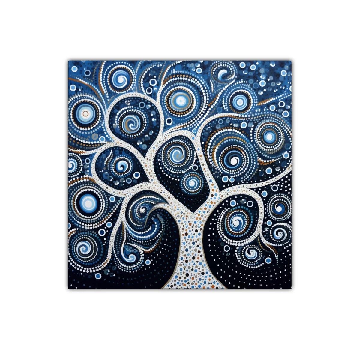 Árbol de espirales en tonos azul y blanco