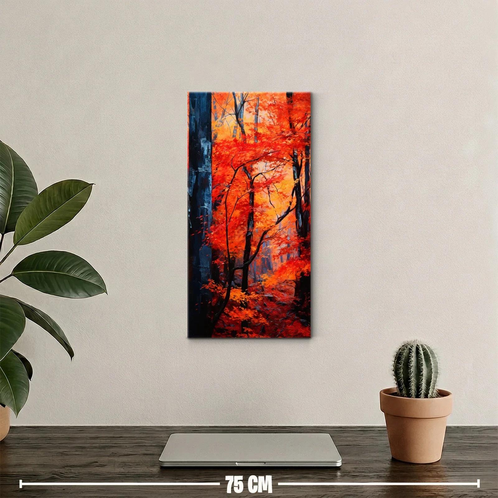 Cuadro bosque otoñal con sendero y follaje rojo intenso — miniatura 2