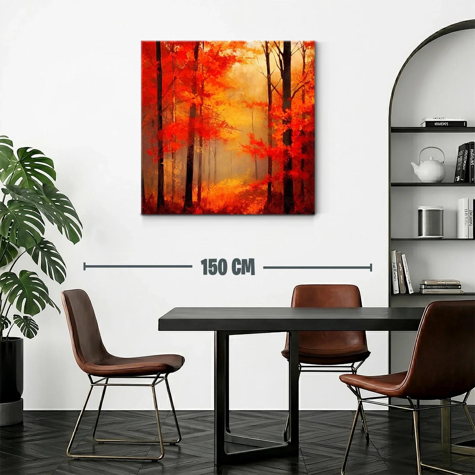Bosque en otoño con intensos tonos cálidos y neblina suave — miniatura 2