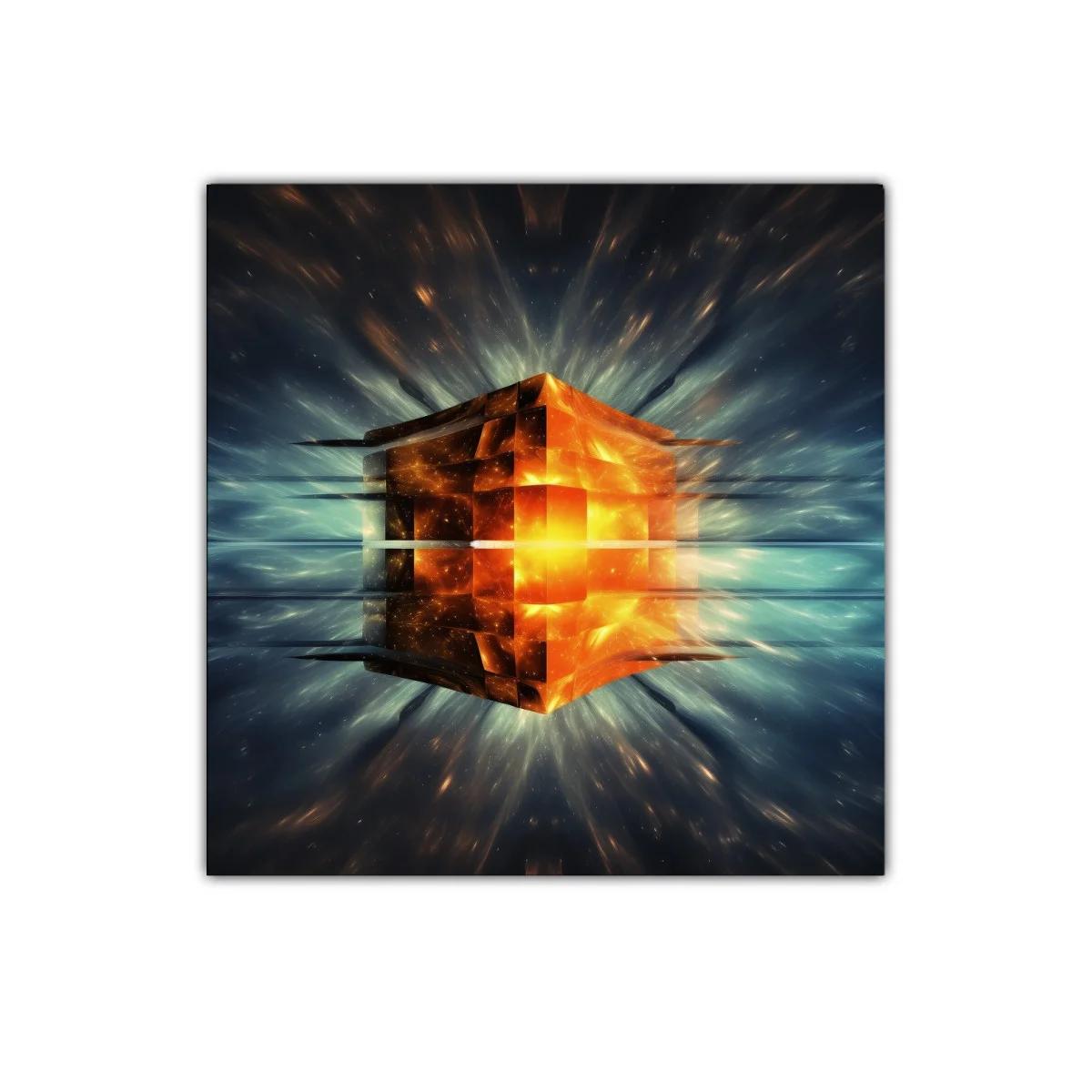 Cuadro abstracto cubo luminoso en explosión de energía — imagen principal