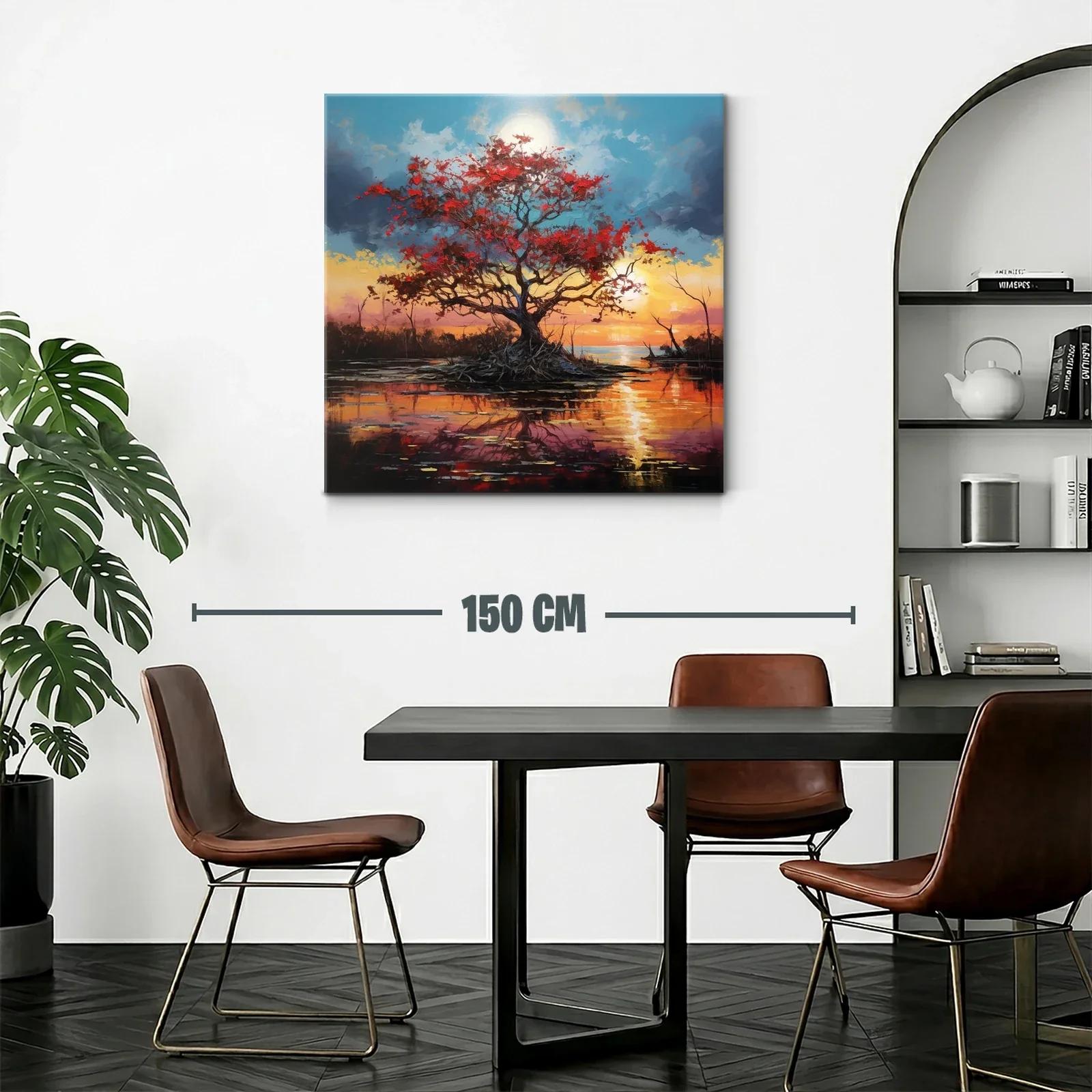 Árbol en paisaje al atardecer con tonos cálidos y azules — miniatura 2