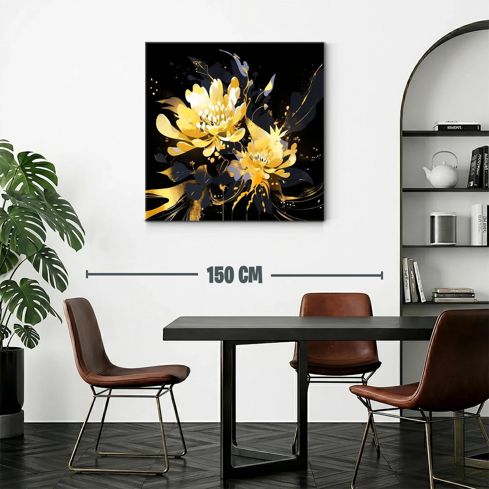 Cuadro floral vibrante con tonos amarillos y negros — miniatura 2