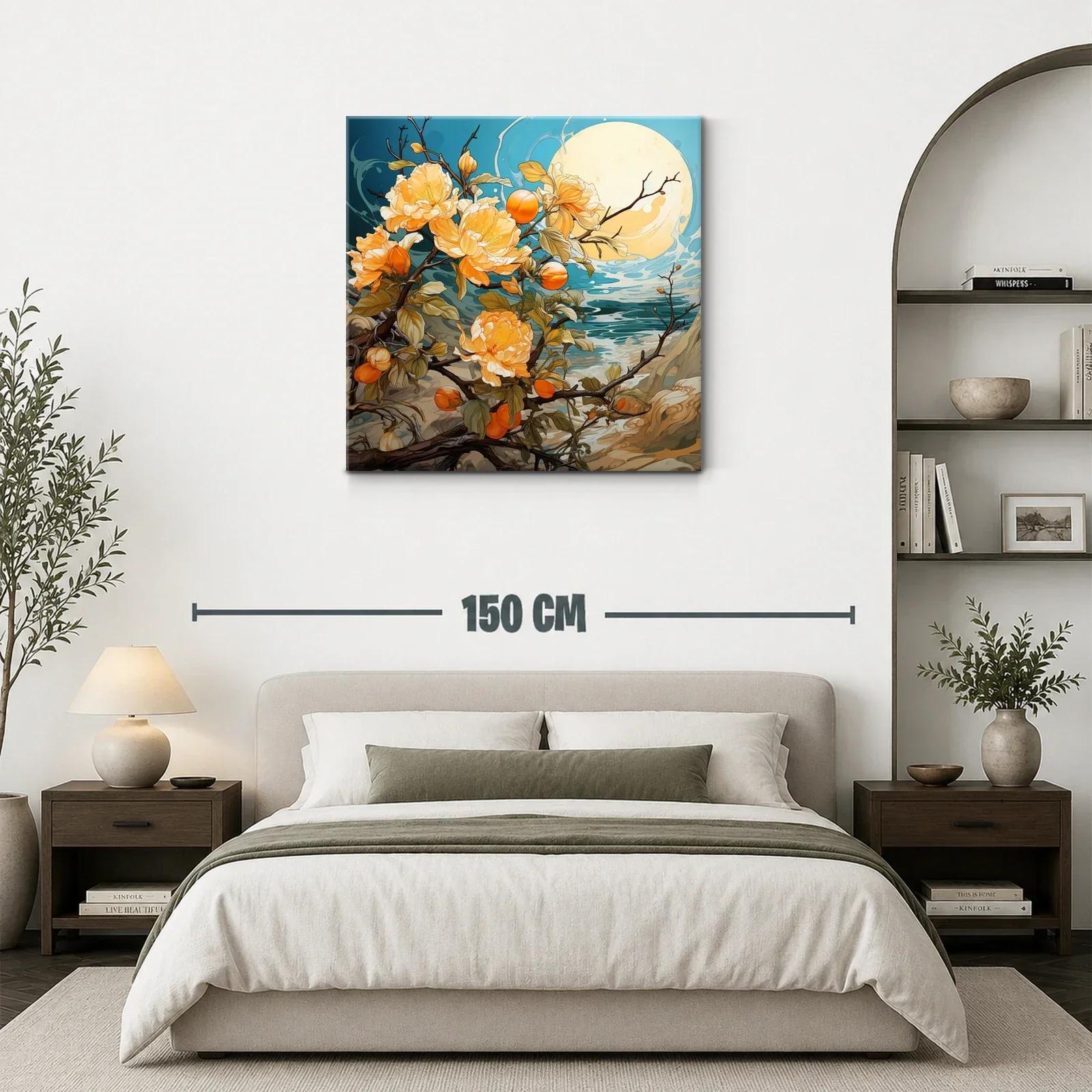 Flores naranjas bajo luna llena junto al mar — miniatura 3