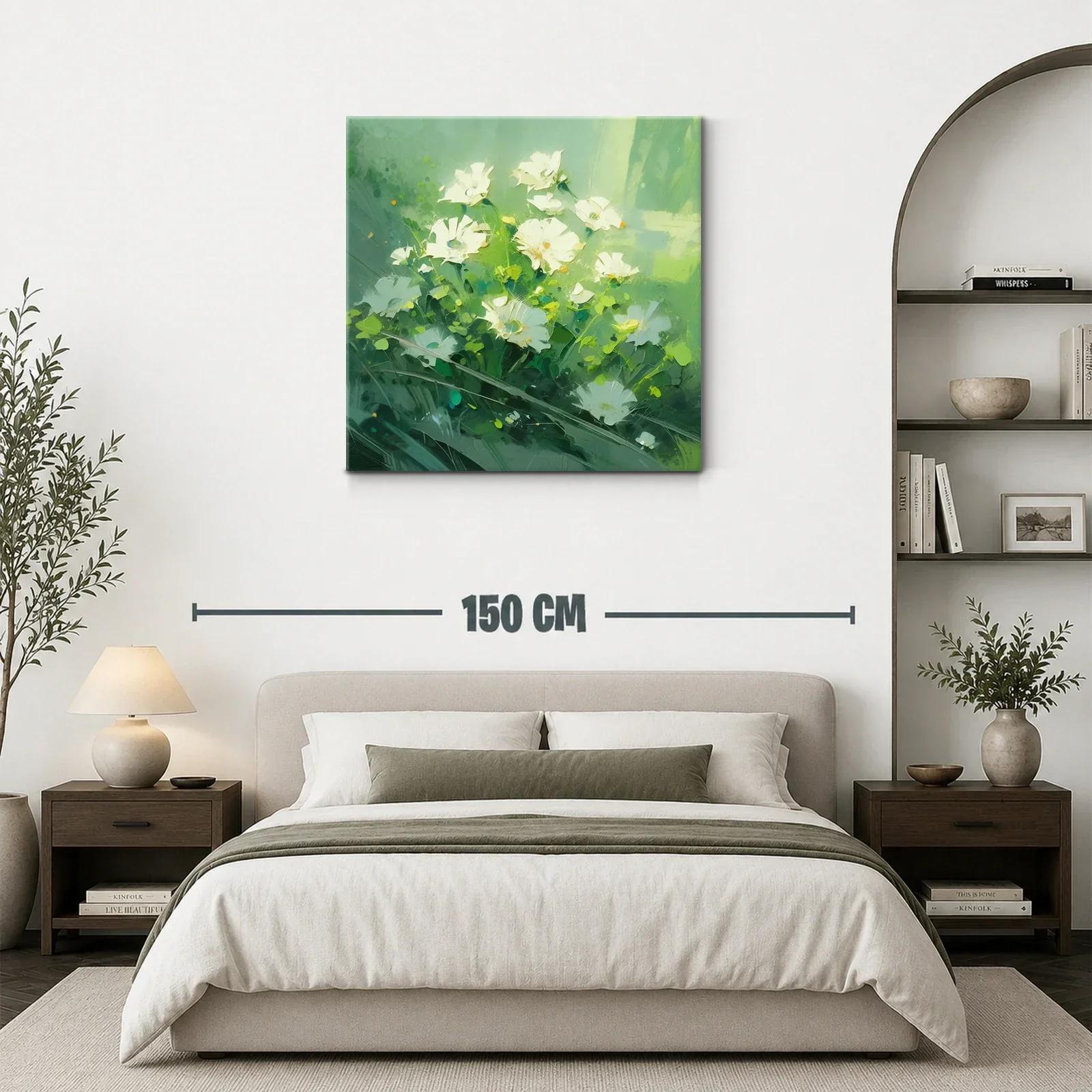 Cuadro con delicadas flores blancas sobre fondo verde — miniatura 3