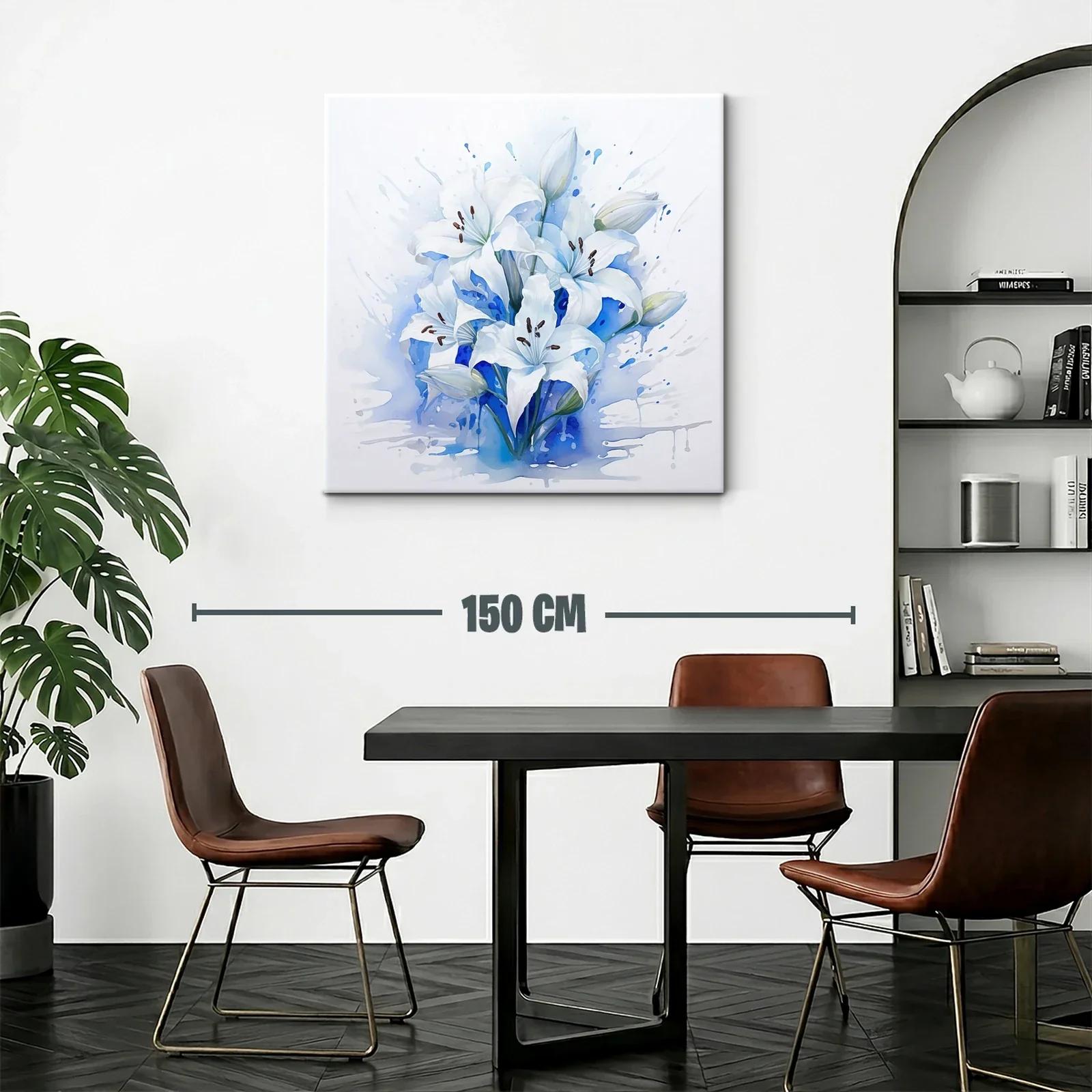 Cuadro floral con lirios blancos sobre fondo azul — miniatura 2