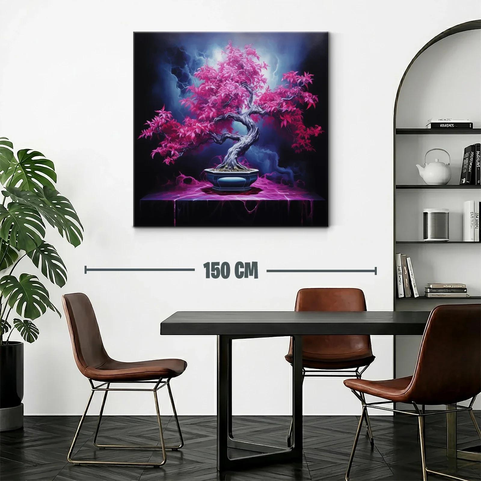 Árbol Bonsái con Hojas Fucsias en Fondo Oscuro — miniatura 2
