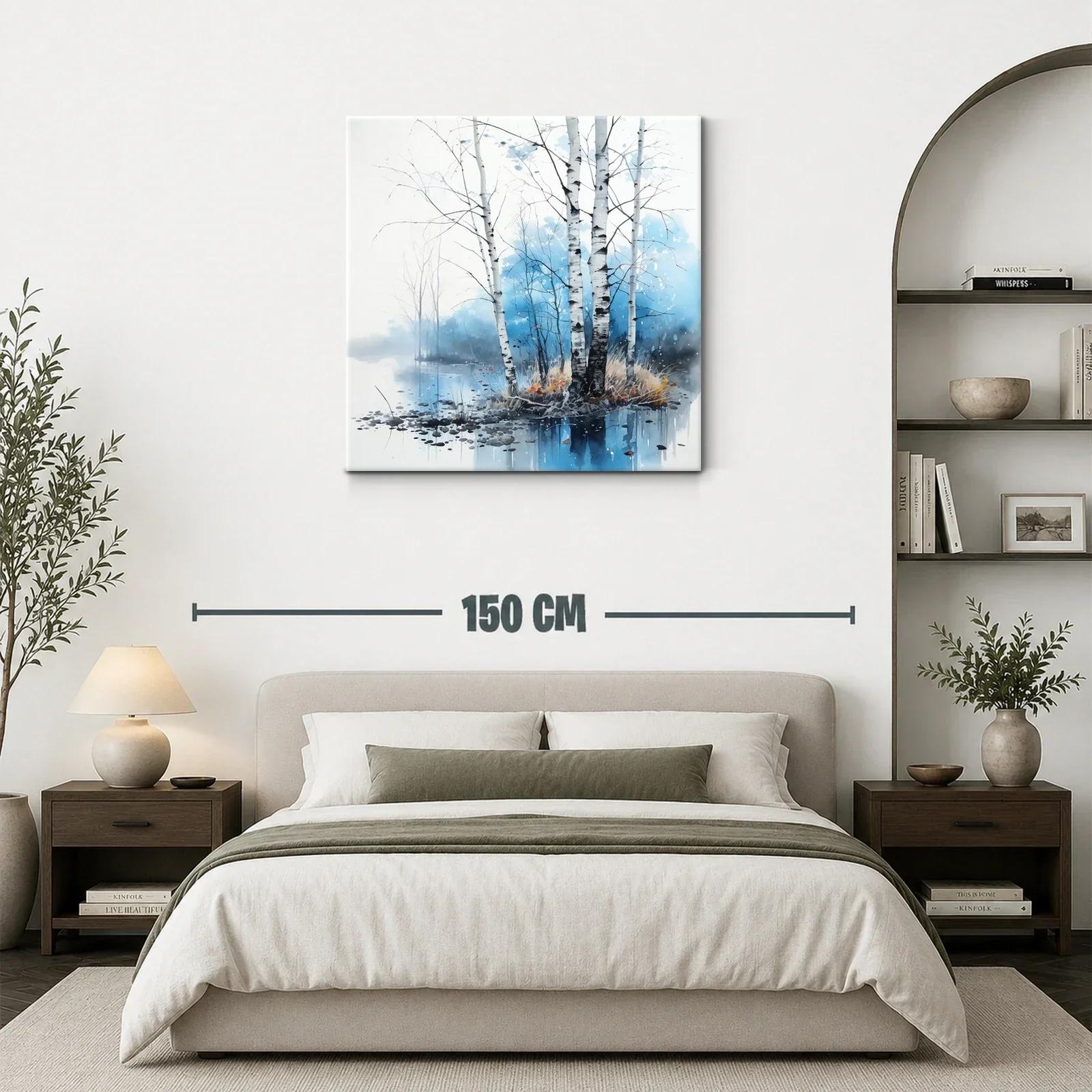 Tranquilidad junto al lago con abedules en tonos azules — miniatura 3