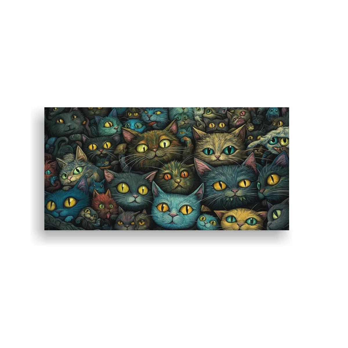 Cuadro grupo de gatos superpuestos de ojos amarillos