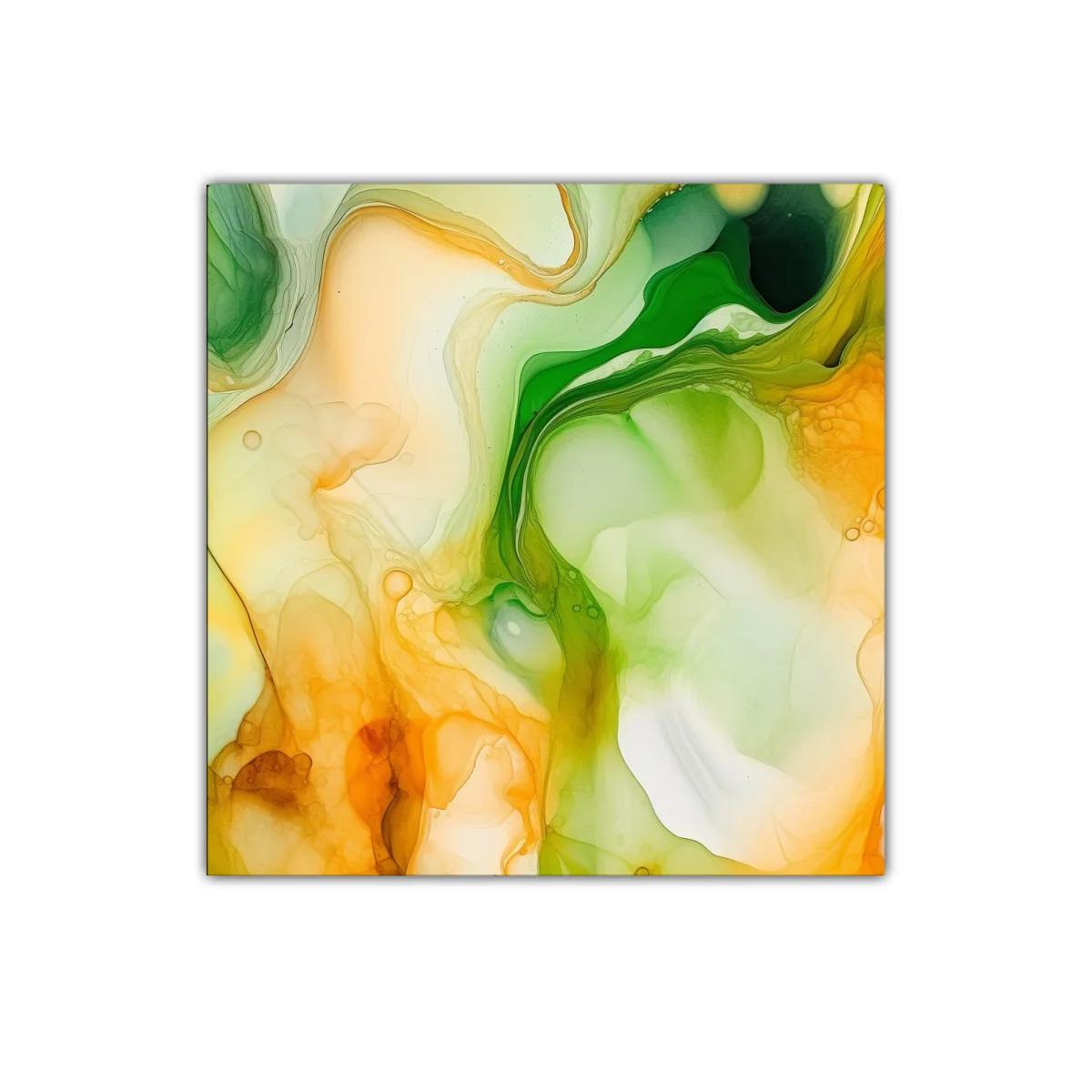Cuadro decorativo con formas orgánicas en verdes y naranjas — imagen principal
