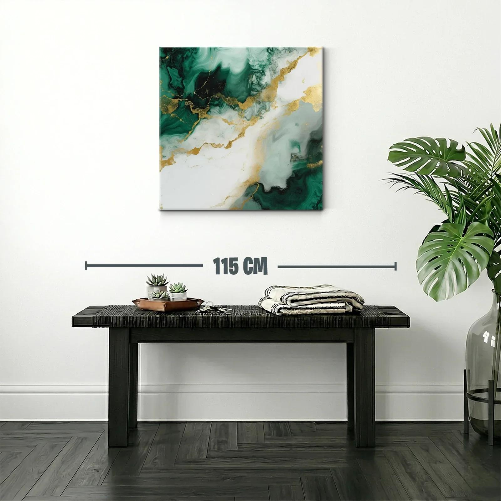 Cuadro abstracto con tonos verdes y dorados elegantes — miniatura 2