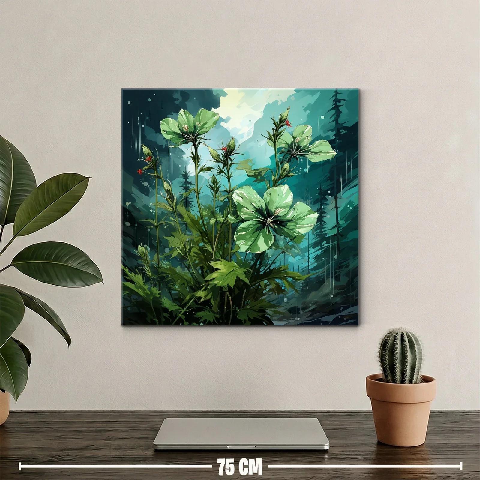 Flores verdes en fondo azul con atmósfera mística — miniatura 2