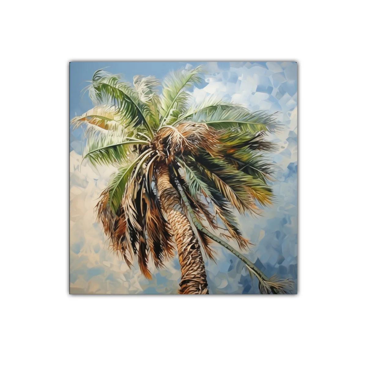 Palmera soleada con cielo azul brillante