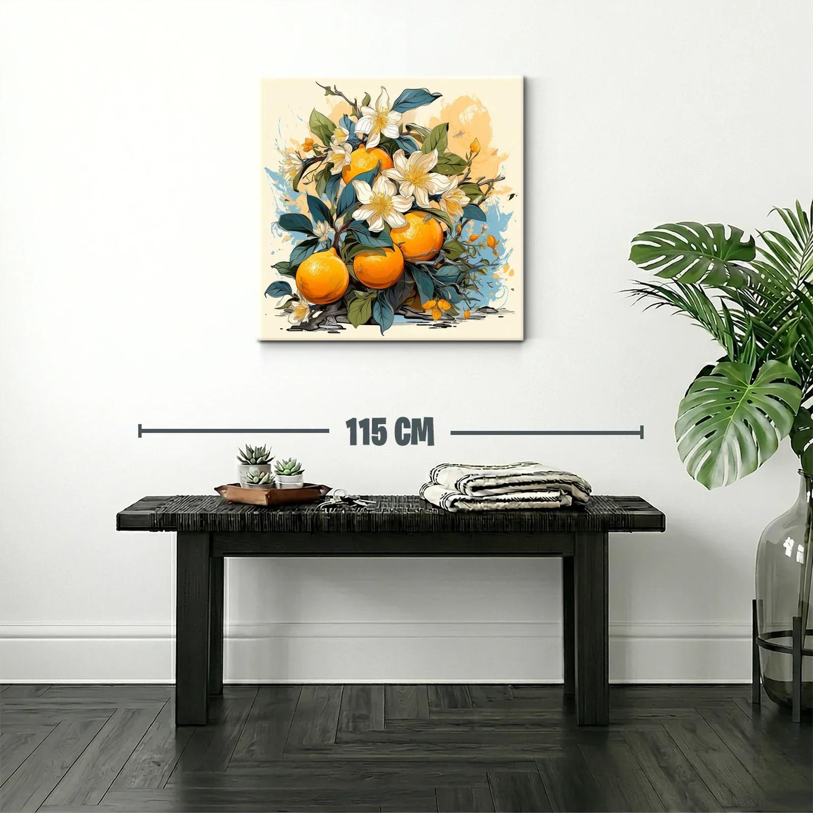 Cuadro con Naranjas y Flores en Tonos Cálidos y Naturales — miniatura 2