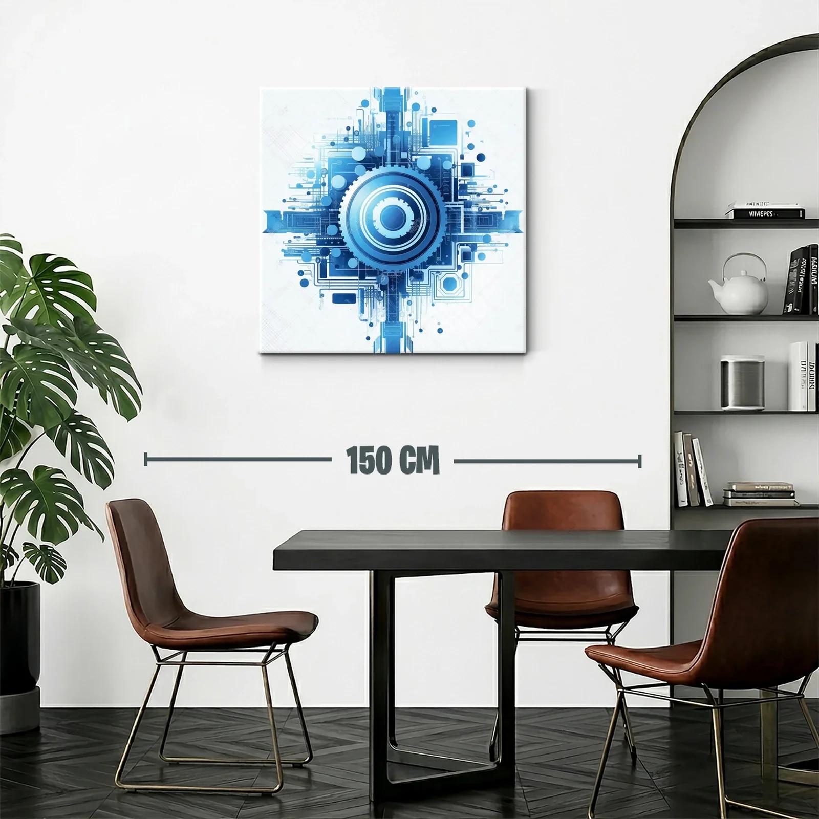 Cuadro abstracto con diseño tecnológico en tonos azules — miniatura 2
