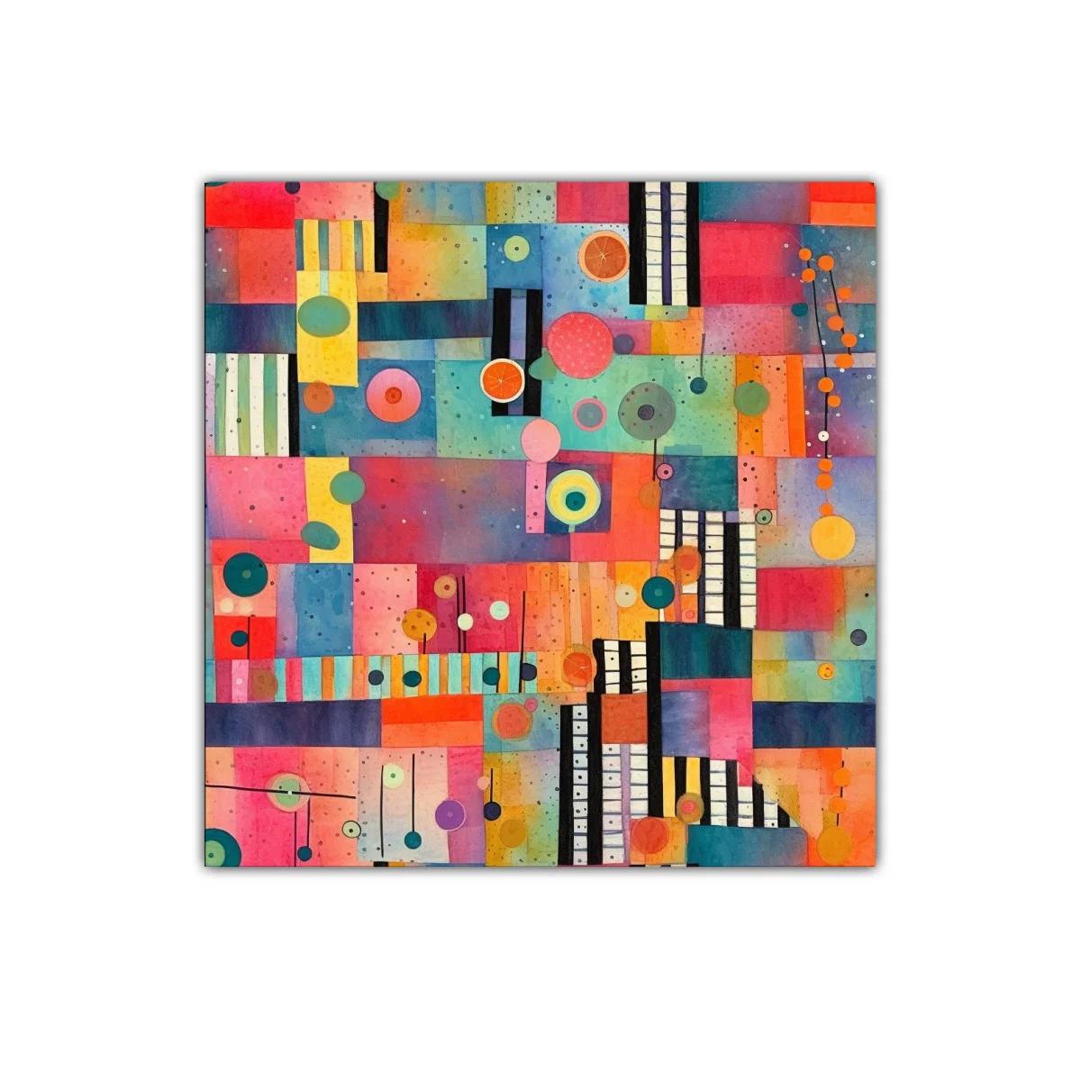 Cuadro colorido con formas geométricas y contrastes vibrantes