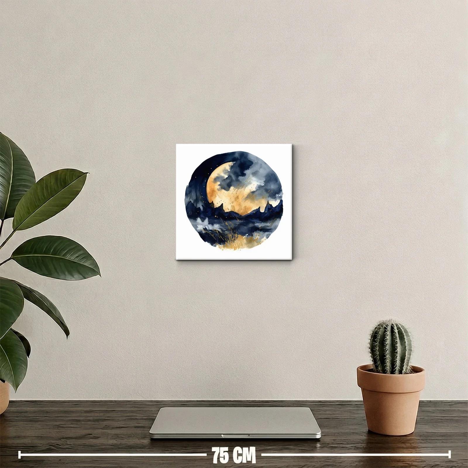 Paisaje nocturno con luna llena y montañas estilizadas — miniatura 2