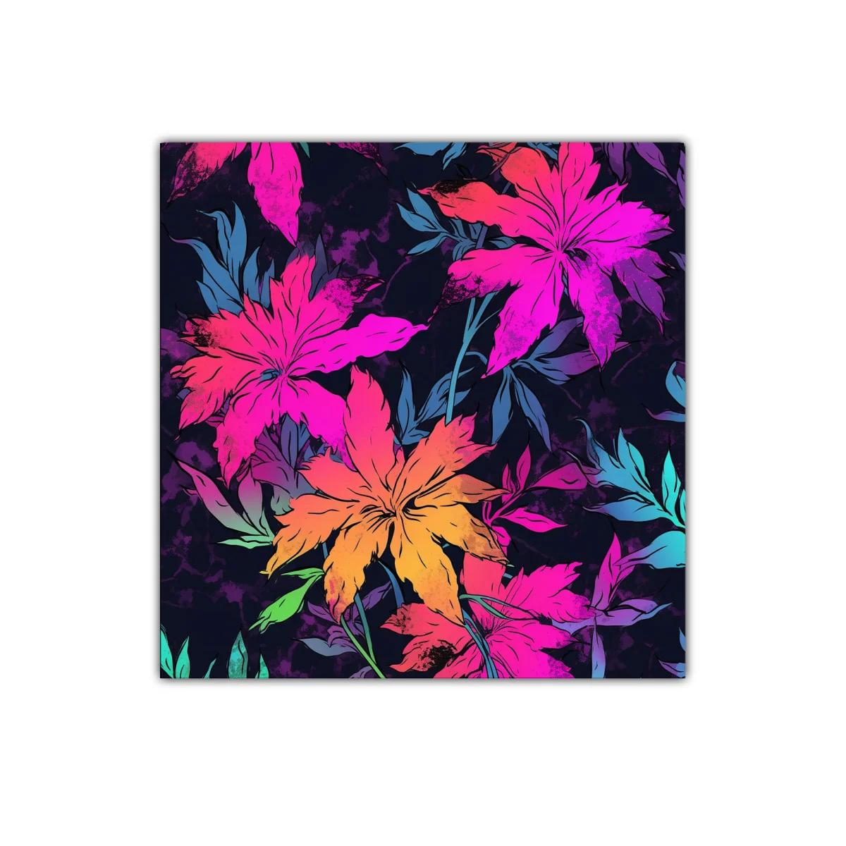 Cuadro decorativo con flores vibrantes en tonos neón