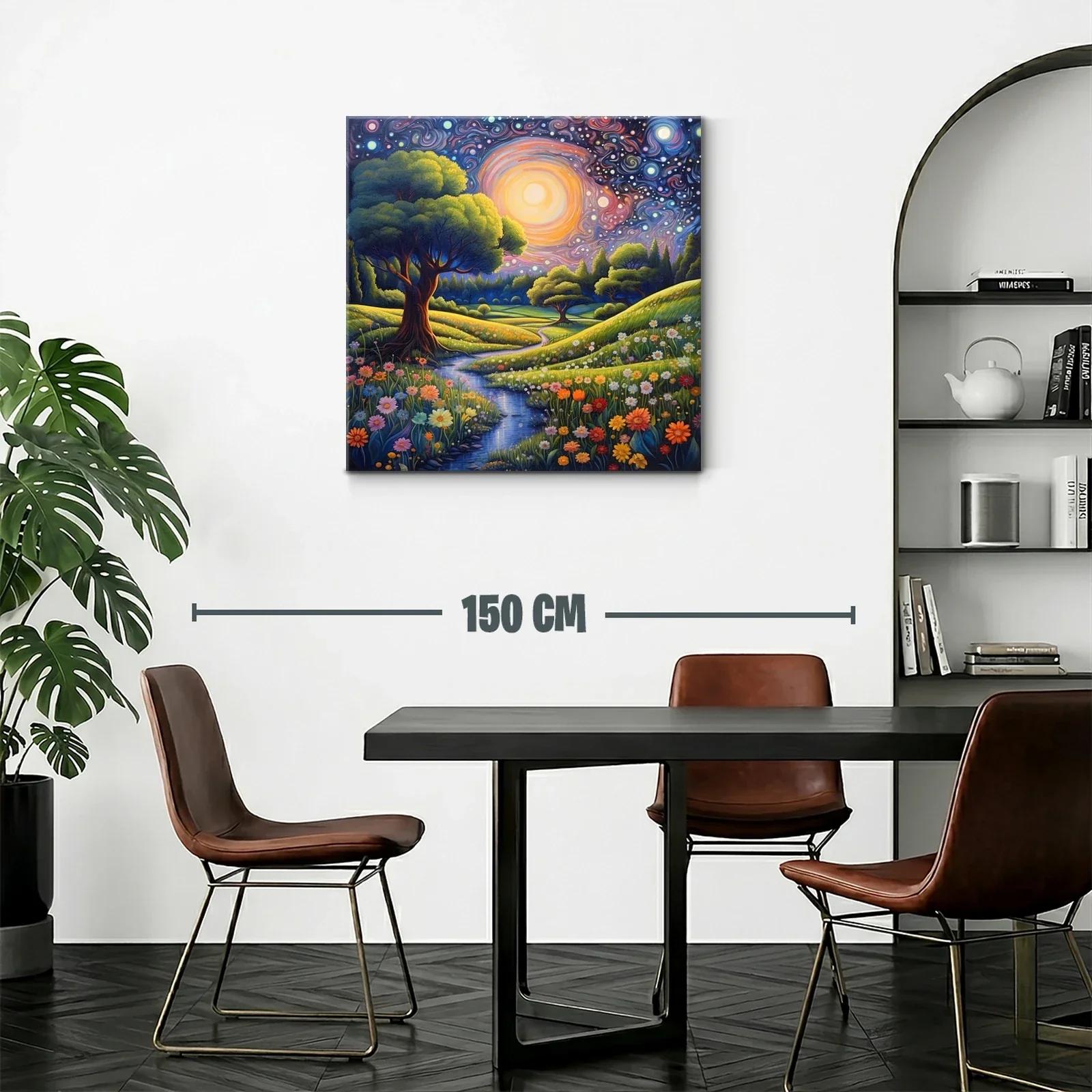 Paisaje nocturno con flores y cielo estrellado vibrante — miniatura 2