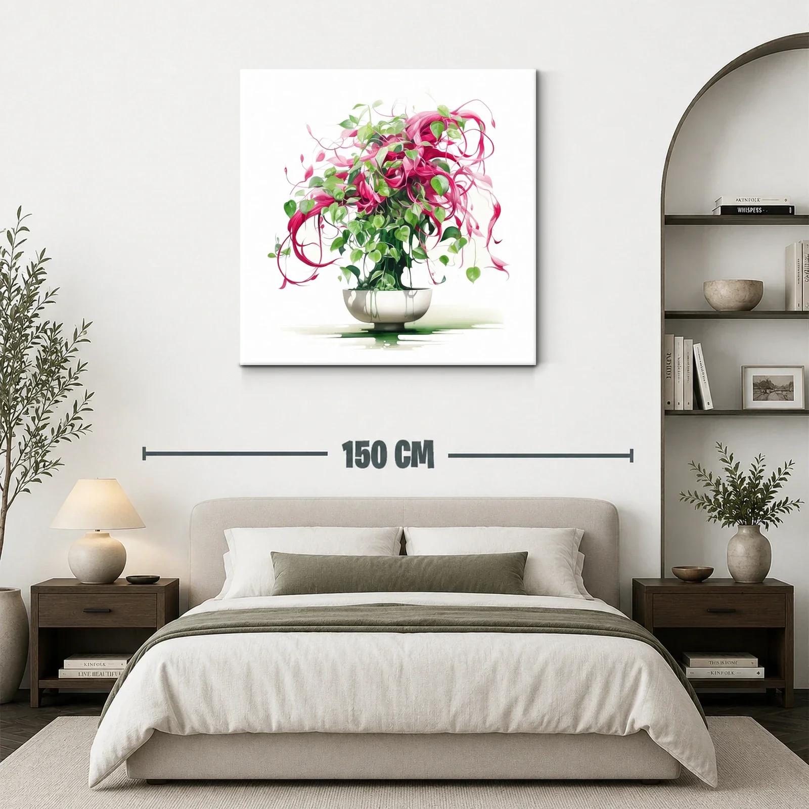 Cuadro con ramo vibrante de hojas verdes y rosas — miniatura 3