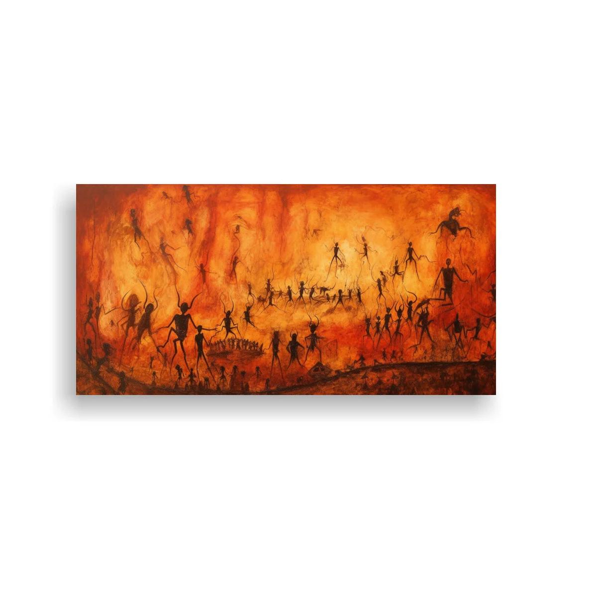 Cuadro pinturas rupestres con figuras humanas y trazos primitivos