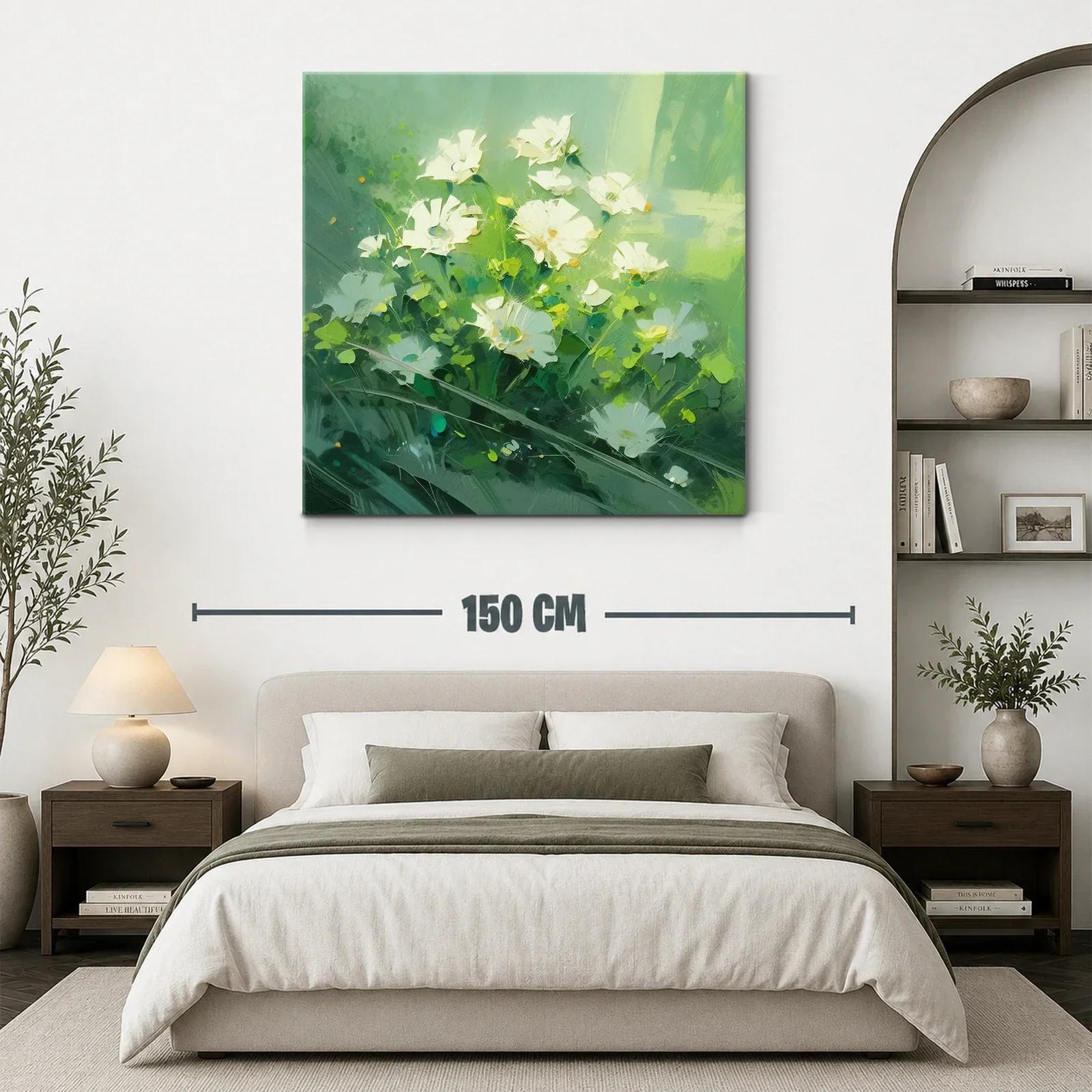 Cuadro con delicadas flores blancas sobre fondo verde — miniatura 3