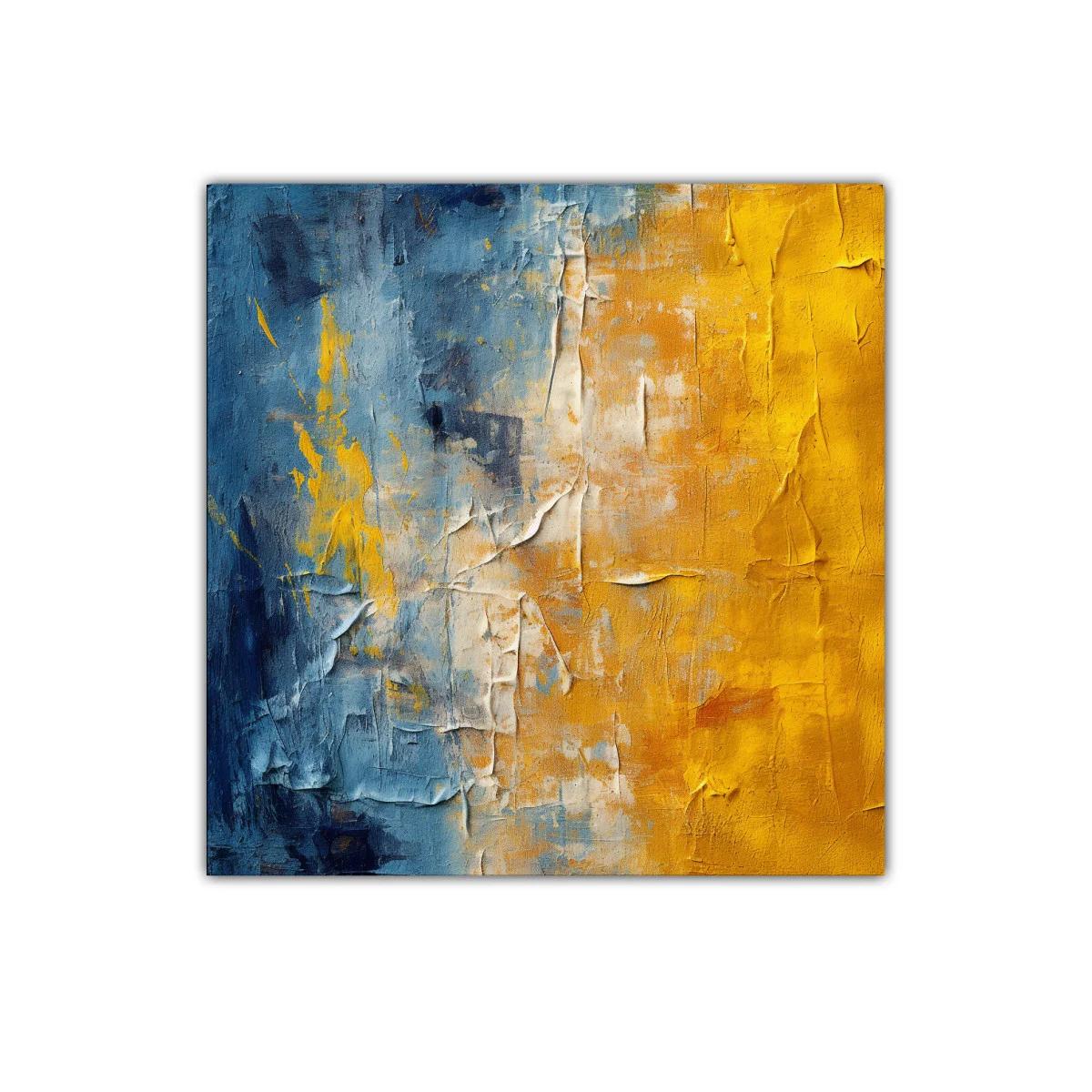 Cuadro abstracto en tonos azul y mostaza para modernizar espacios — imagen principal