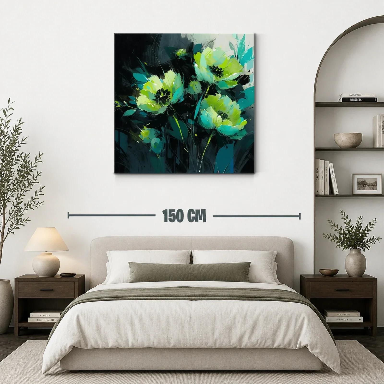 Florales en tonos verdes y azulados con fondo oscuro — miniatura 3