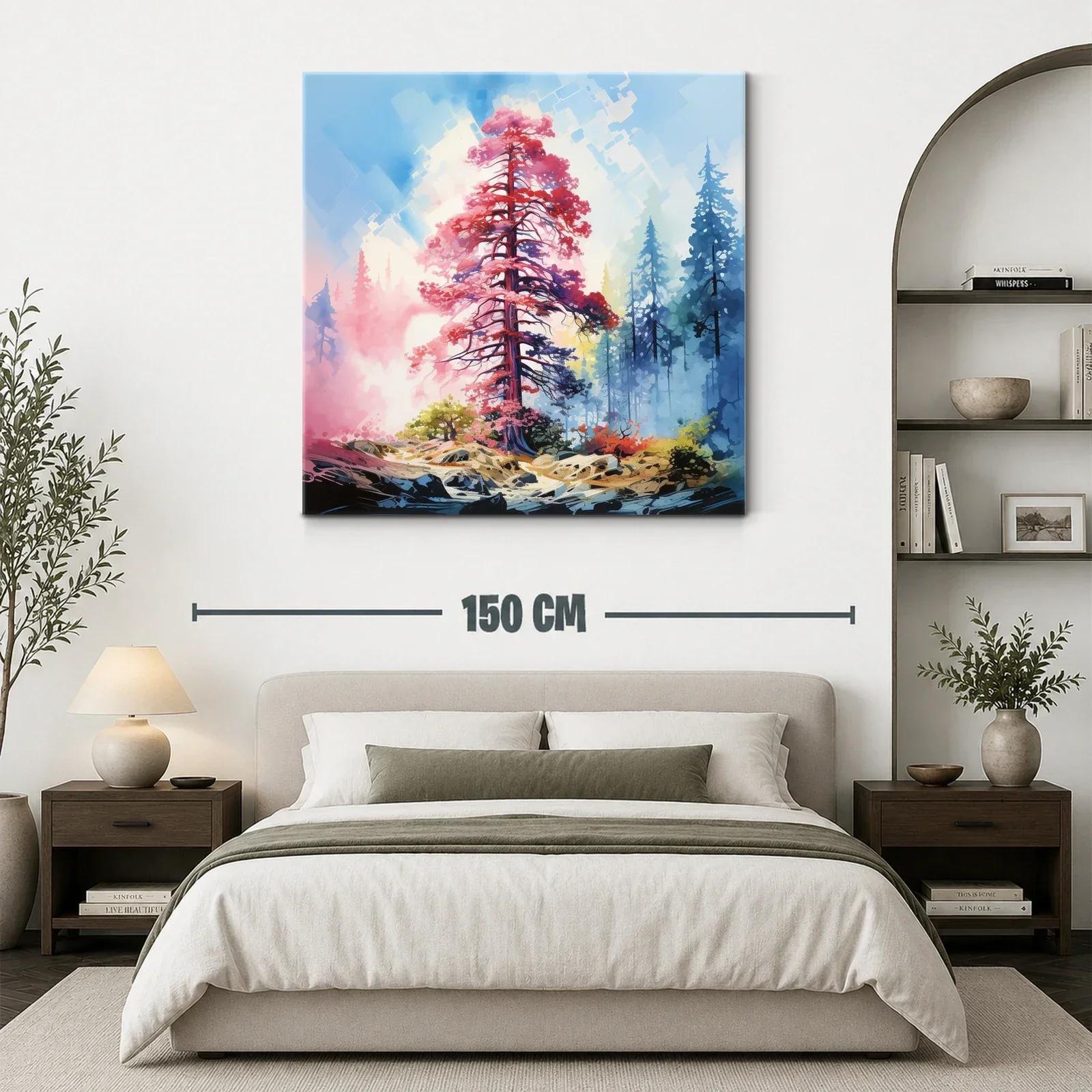 Árbol Carmesí en Bosque Brumoso con Luz Radiante — miniatura 3