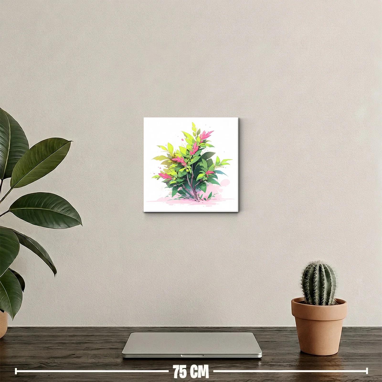 Cuadro decorativo con vibrantes hojas verdes y flores rosas — miniatura 2