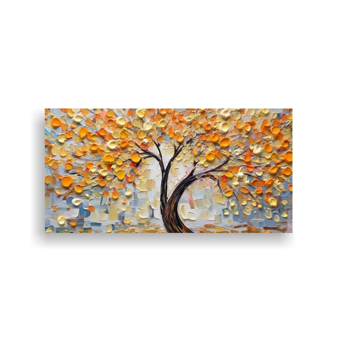 Cuadro árbol otoñal con hojas en relieve