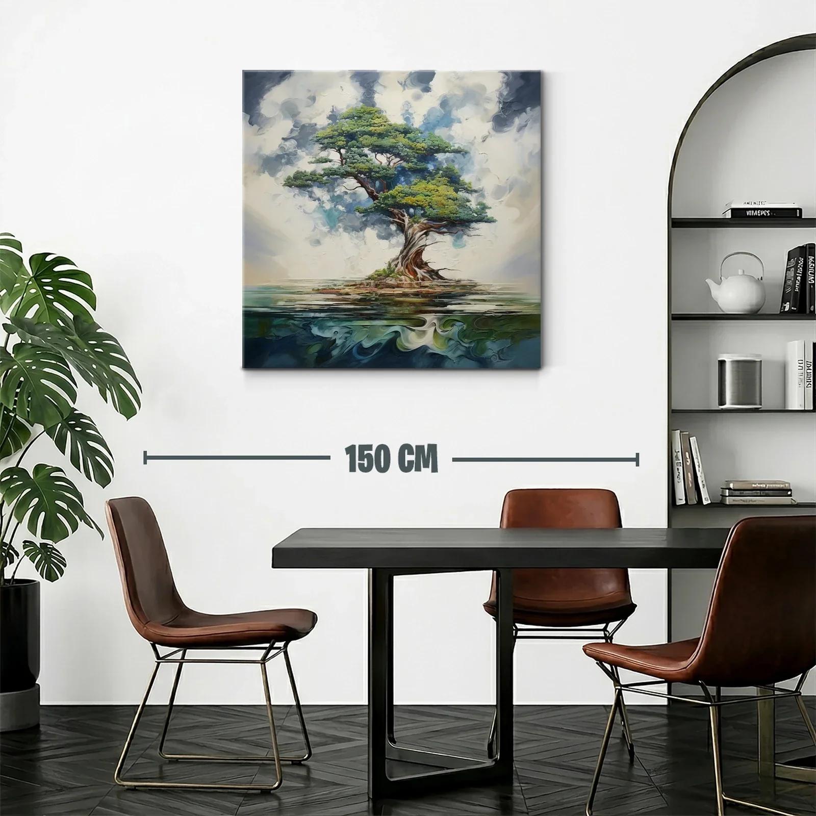 Árbol solitario con ramas expansivas sobre agua tranquila — miniatura 2