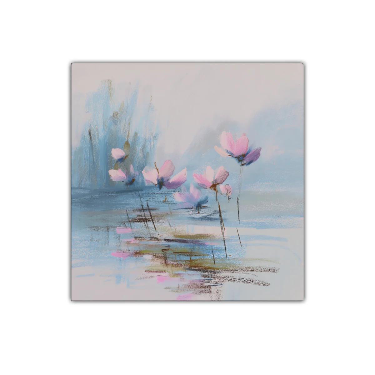 Cuadro decorativo flores delicadas en tonos pastel azules y rosados — imagen principal