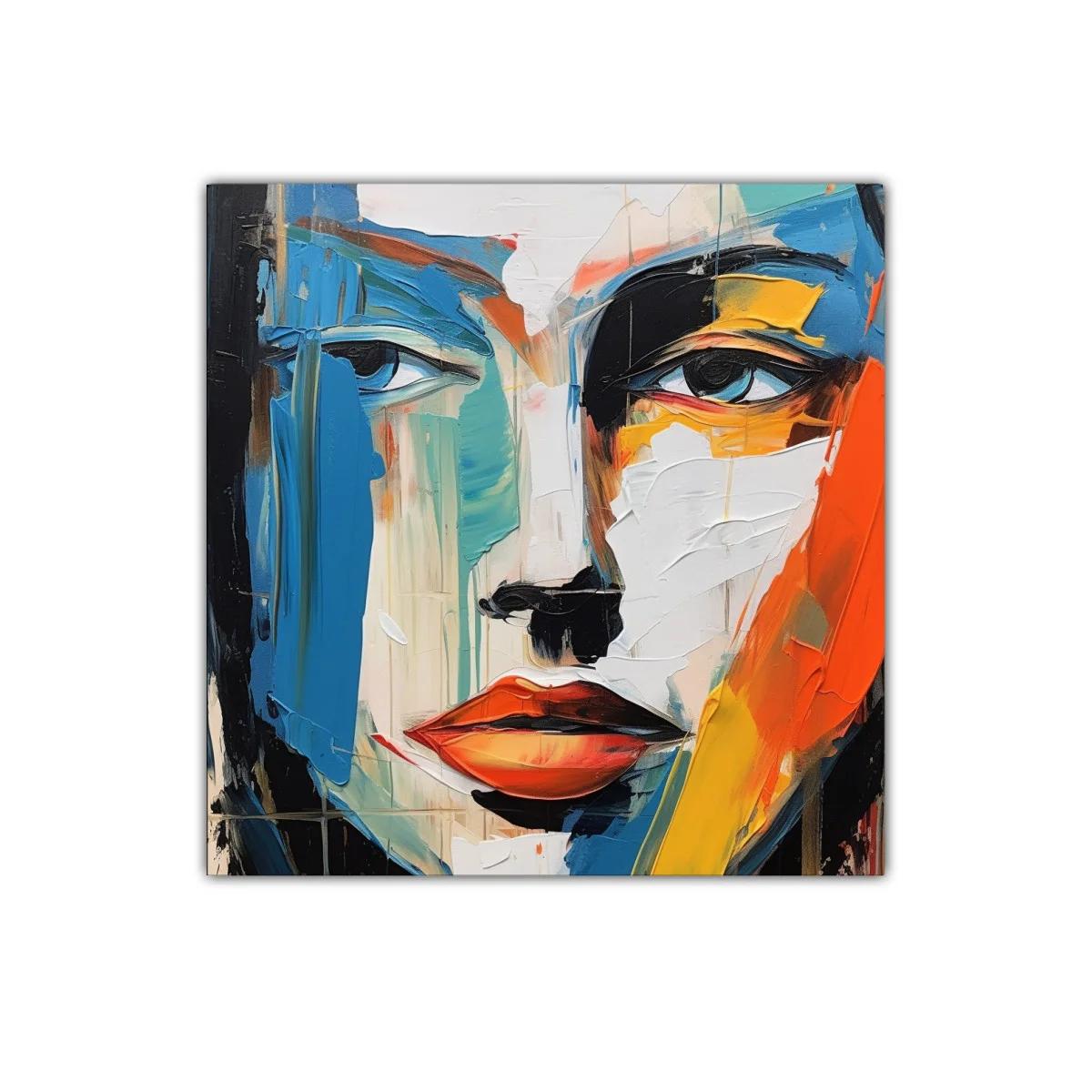 Cuadro abstracto con rostro expresivo en tonos vibrantes
