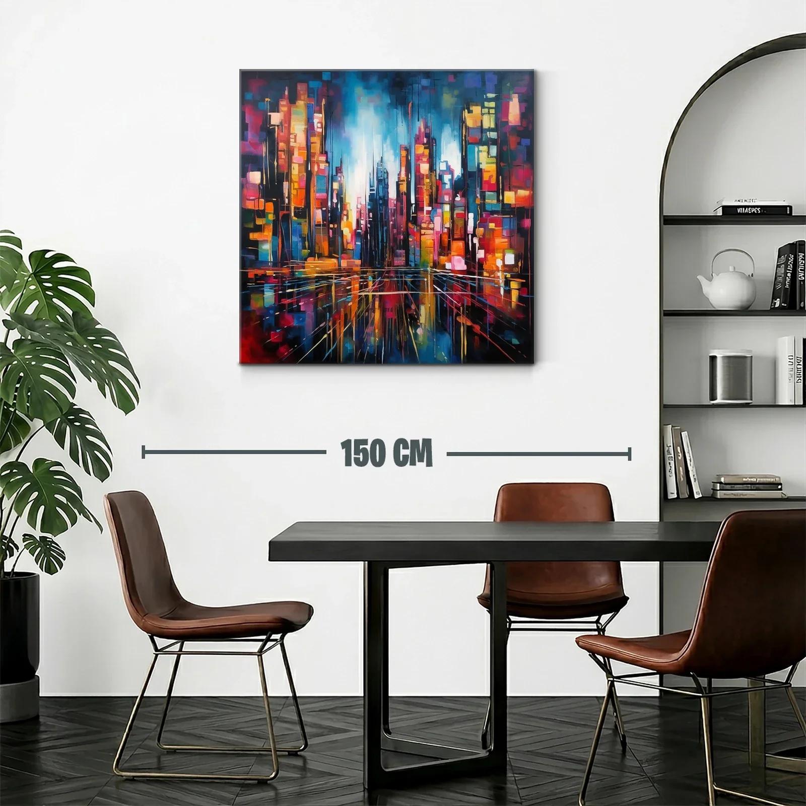 Cuadro abstracto de ciudad vibrante con luces y reflejos — miniatura 2