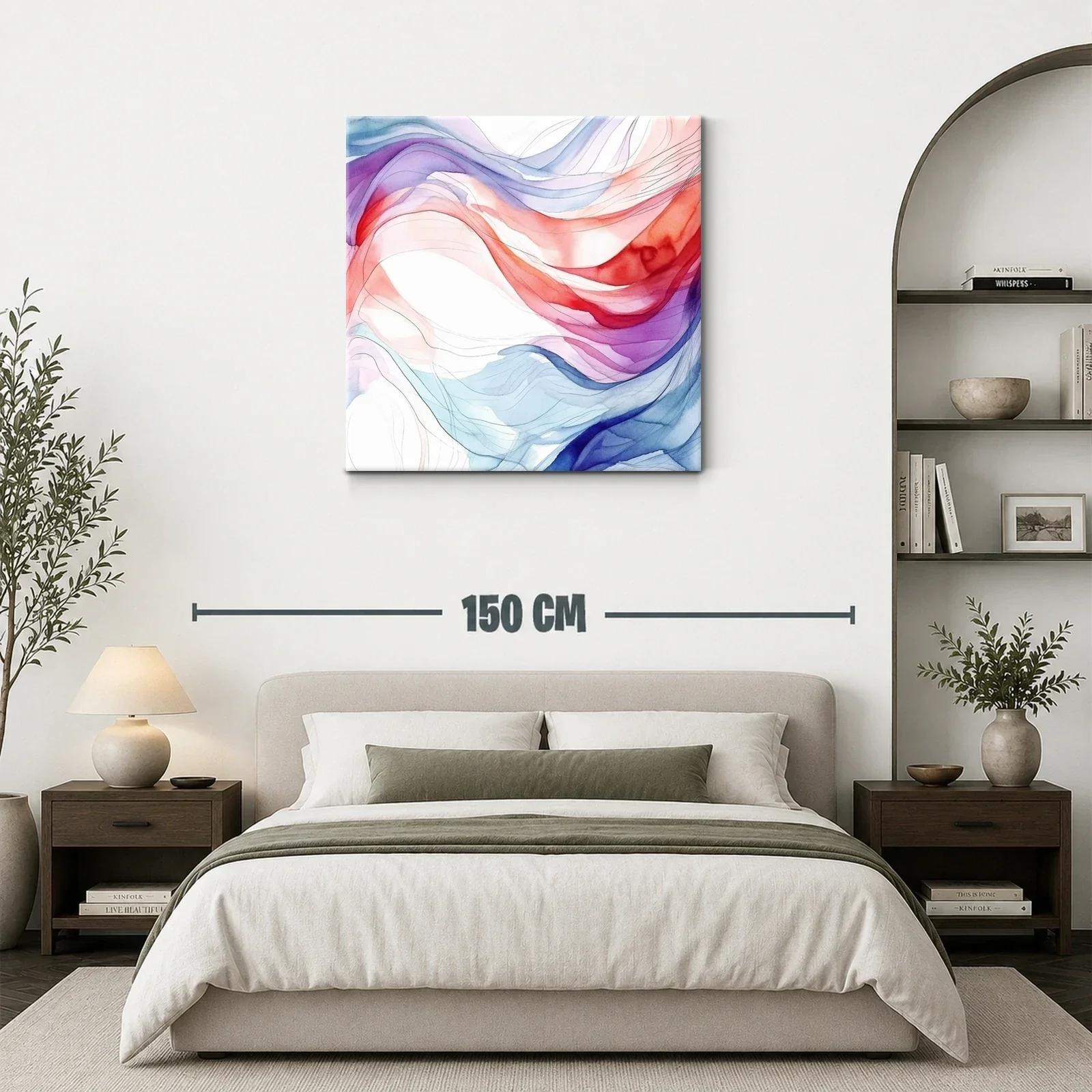 Cuadro abstracto con ondulaciones en rojo y azul suave — miniatura 3