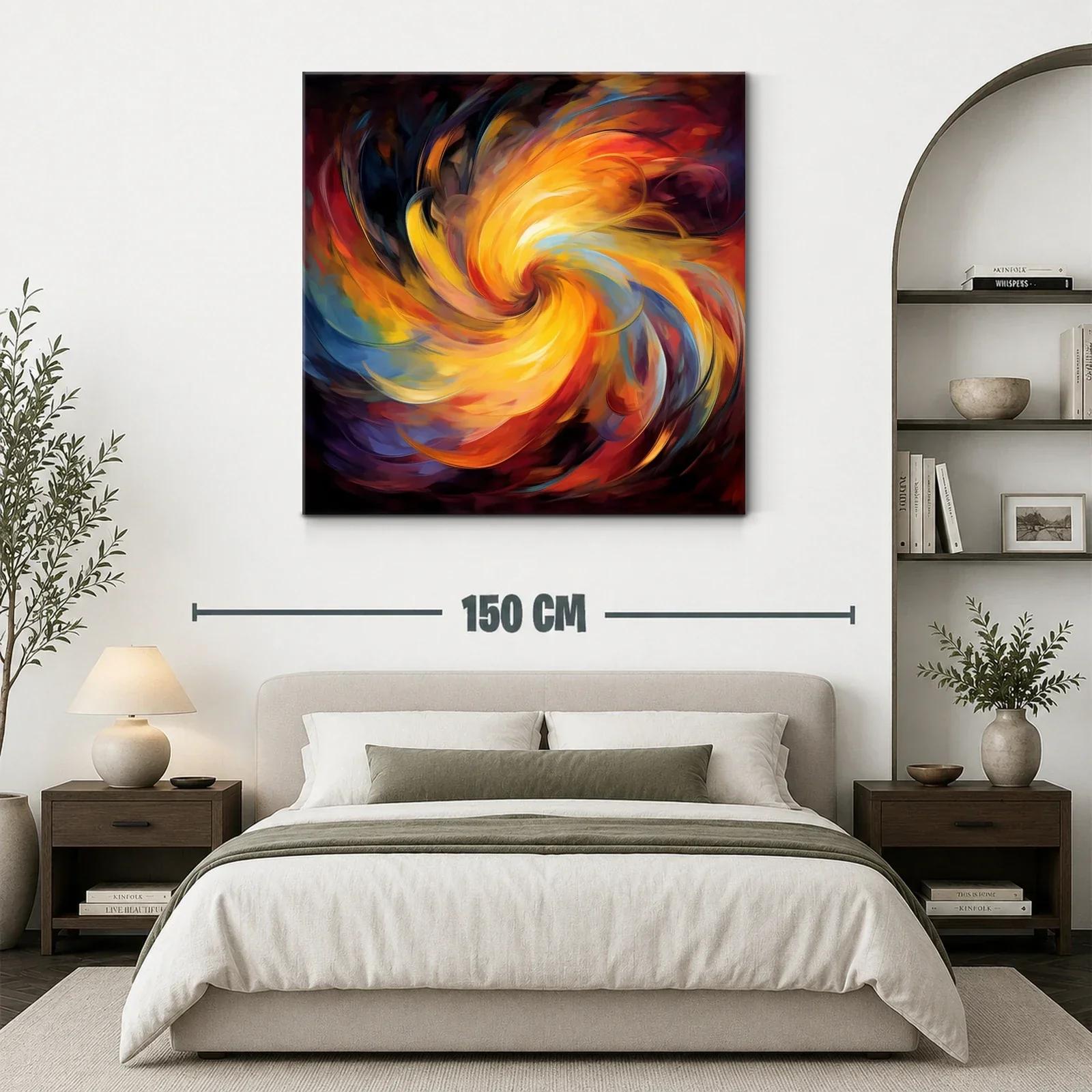 Cuadro abstracto con espiral vibrante en tonos cálidos — miniatura 3