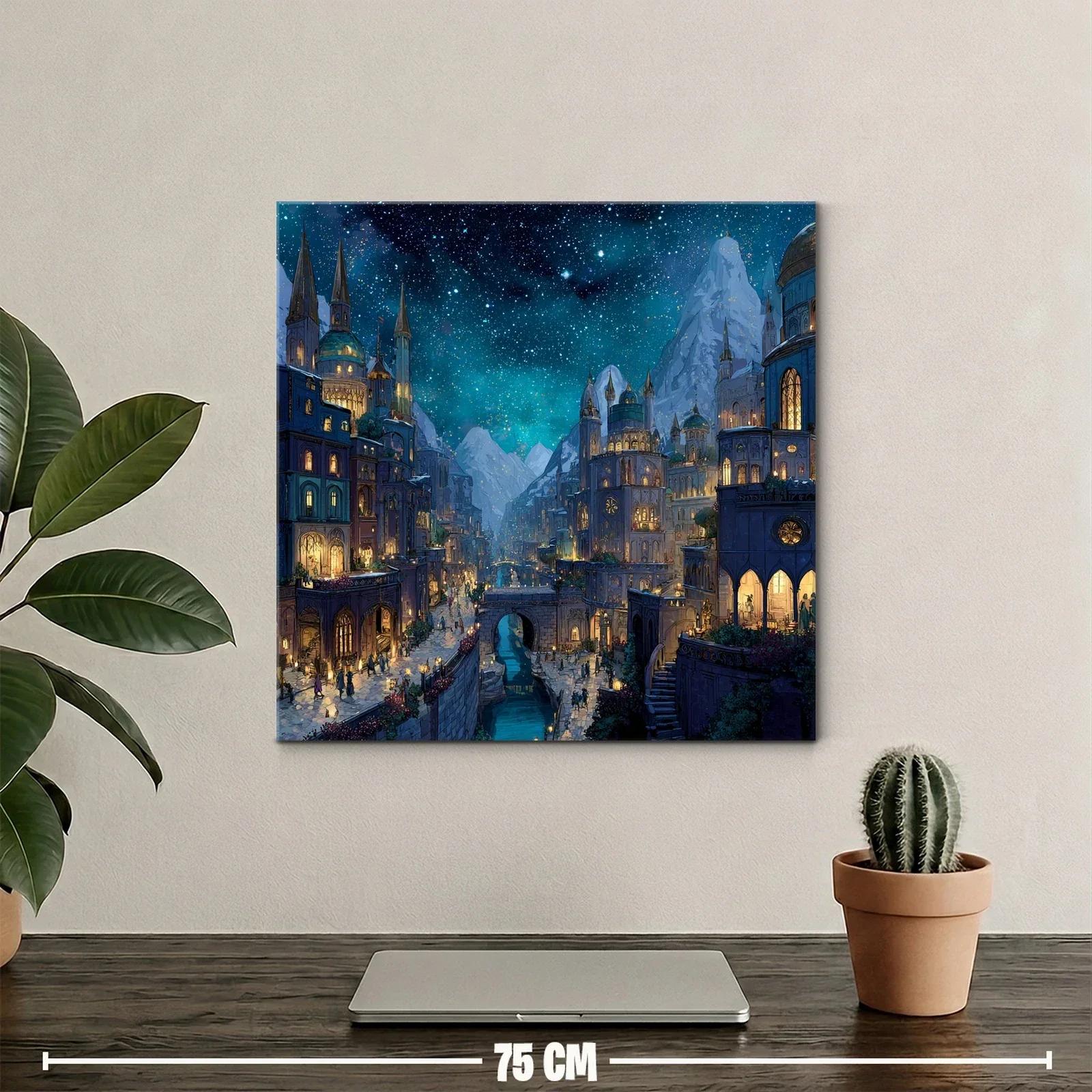 Ciudad fantástica nocturna bajo un cielo estrellado brillante — miniatura 2
