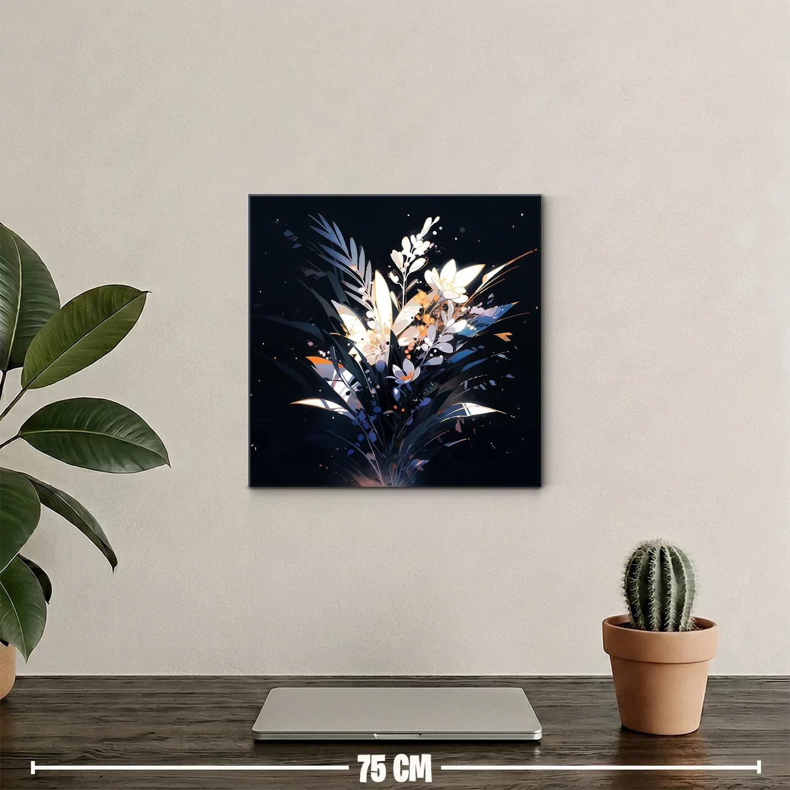 Cuadro moderno con ramo floral iluminado sobre fondo oscuro — miniatura 2