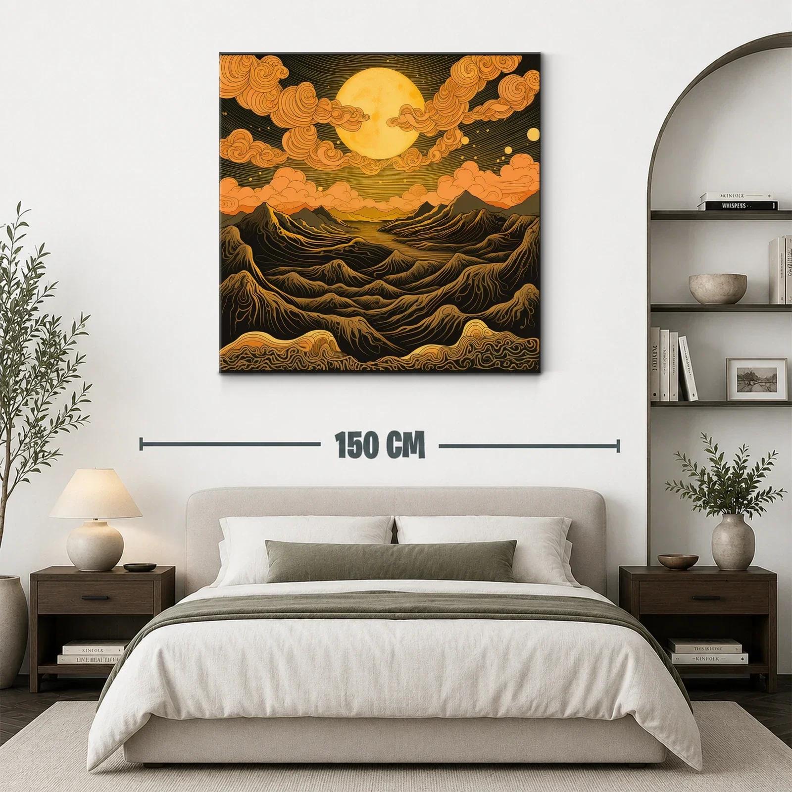 Paisaje onírico con luna y montañas en tonos cálidos — miniatura 3
