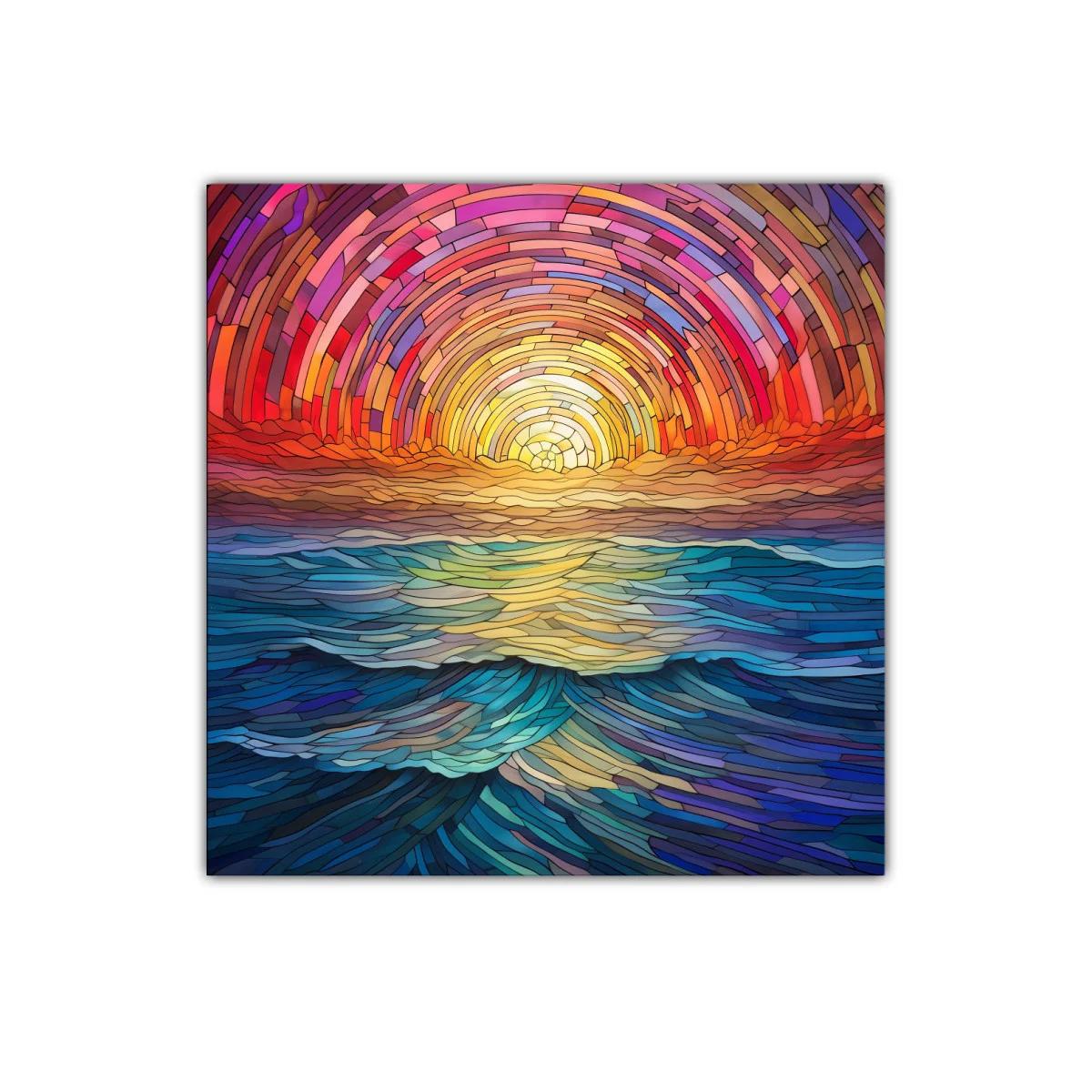 Atardecer vibrante sobre olas en tonos cálidos y azules — imagen principal