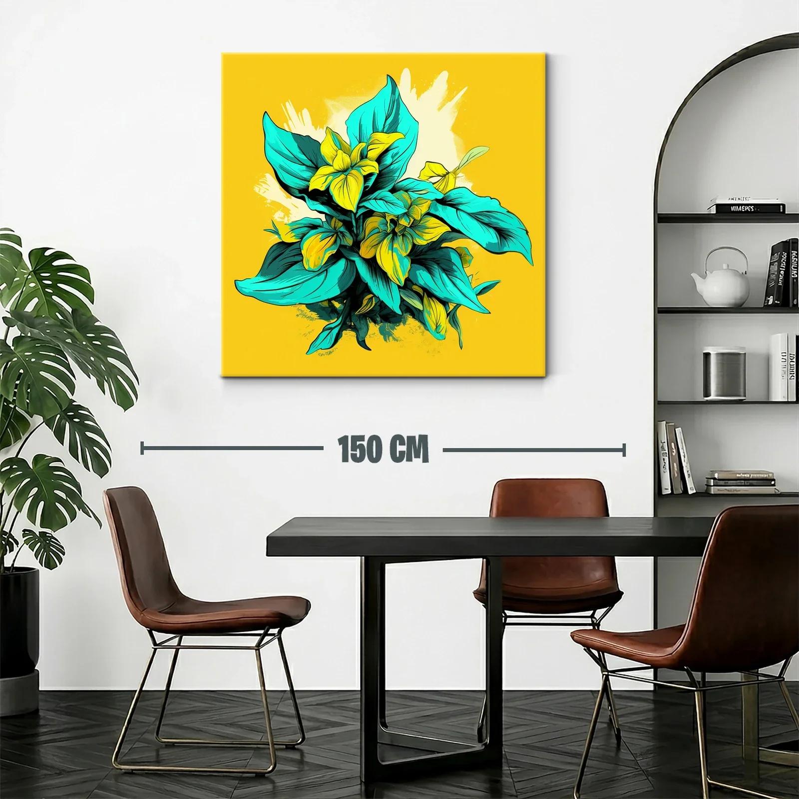 Composición Vibrante con Flores y Hojas en Amarillo y Turquesa — miniatura 2