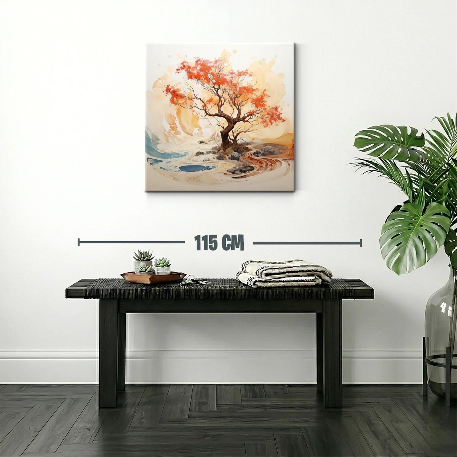 Árbol otoñal con tonos cálidos y paisaje abstracto — miniatura 2